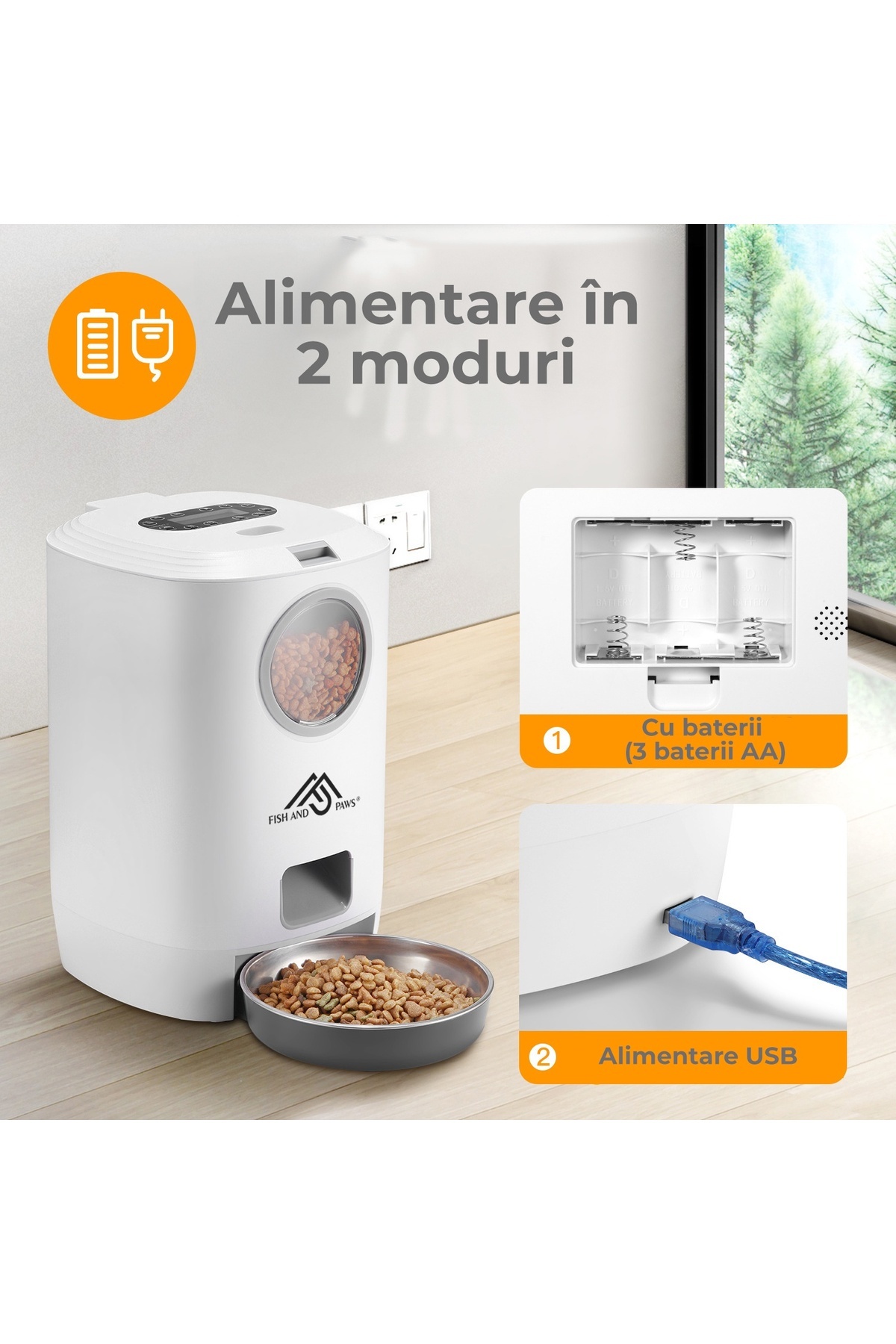 Fish & Paws-Fish & Paws® Automatic Feeder, 4.5L, Voice Recording, Portion Control, Dual Feed, White 2