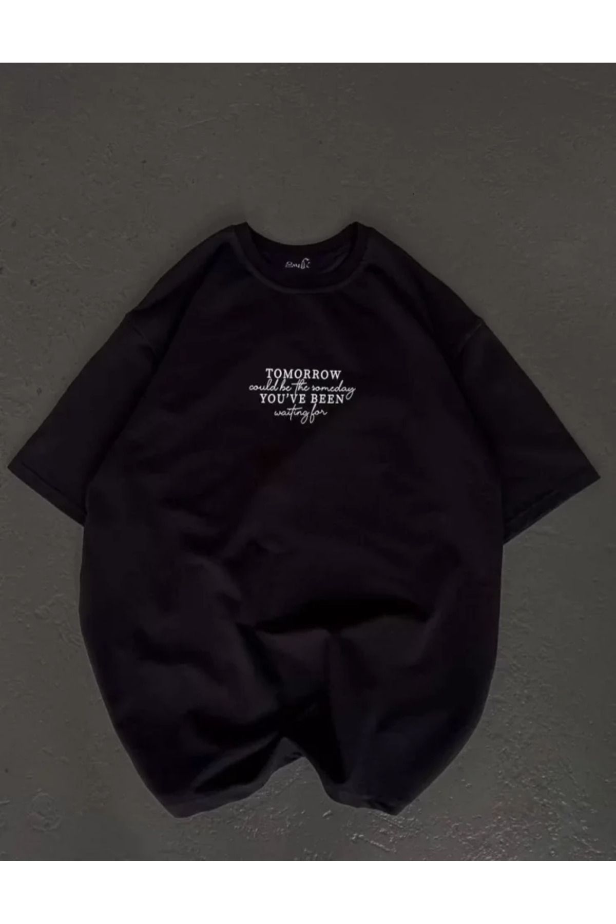 ARUZ MODA Unisex Bisiklet Yaka Baskılı Oversize T-Shirt - Siyah