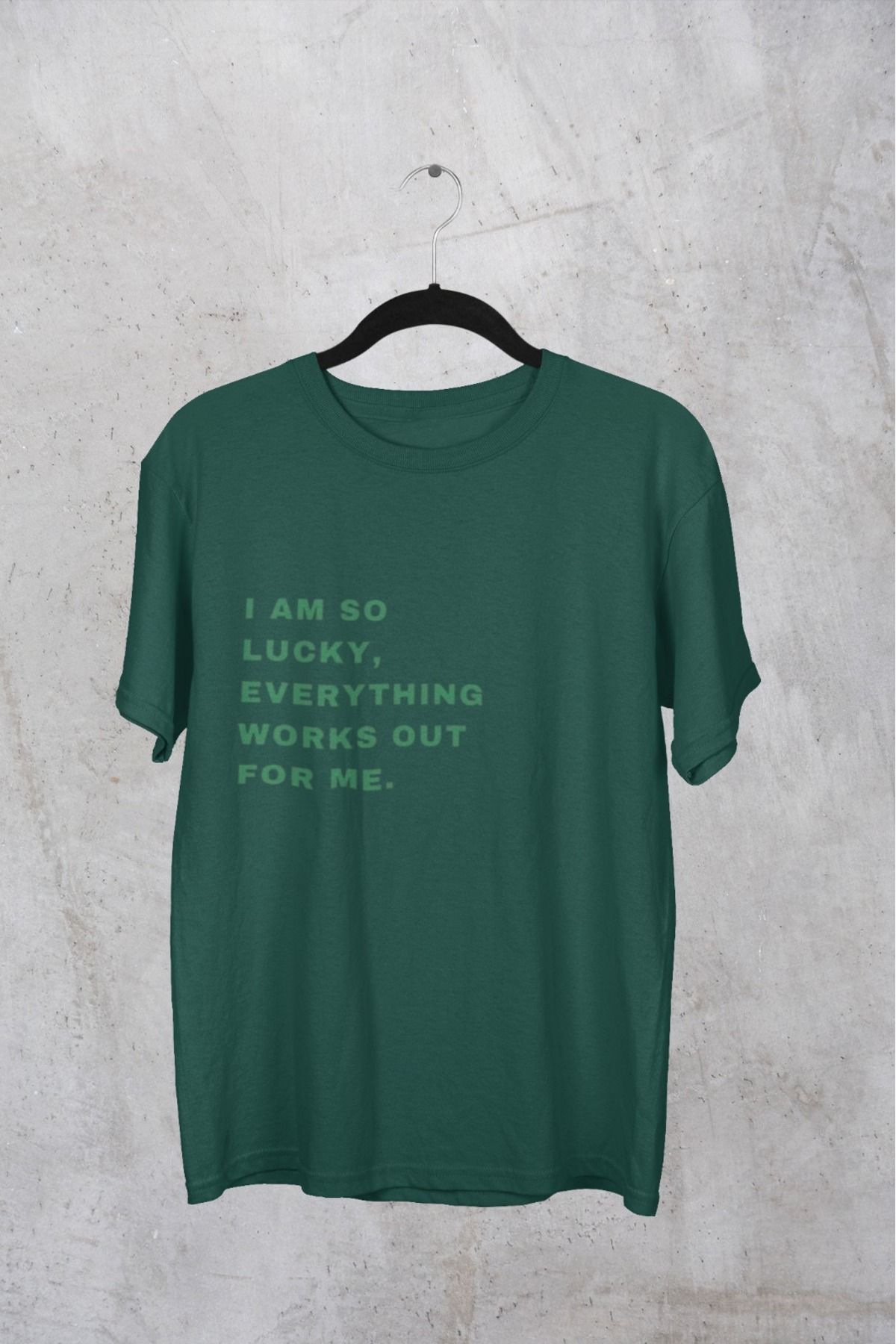Butik ERKEK/KADIN -I AM SO LUCK- TRANSFER BASKILI YUVARLAK YAKA KISA KOL TİŞÖRT