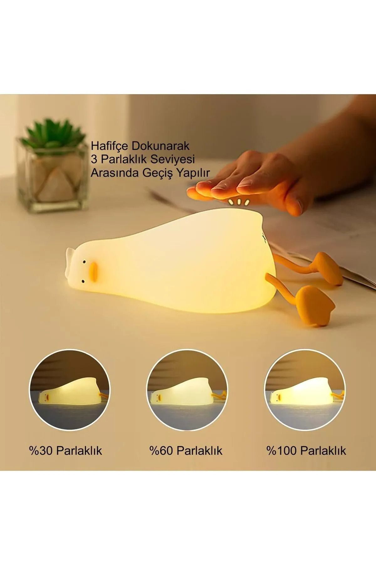 ETABEL TİCARET Etabel Dokunmatik Silikon Led Ördek Gece Lambası Şarjlı Dekoratif Kısalabilir