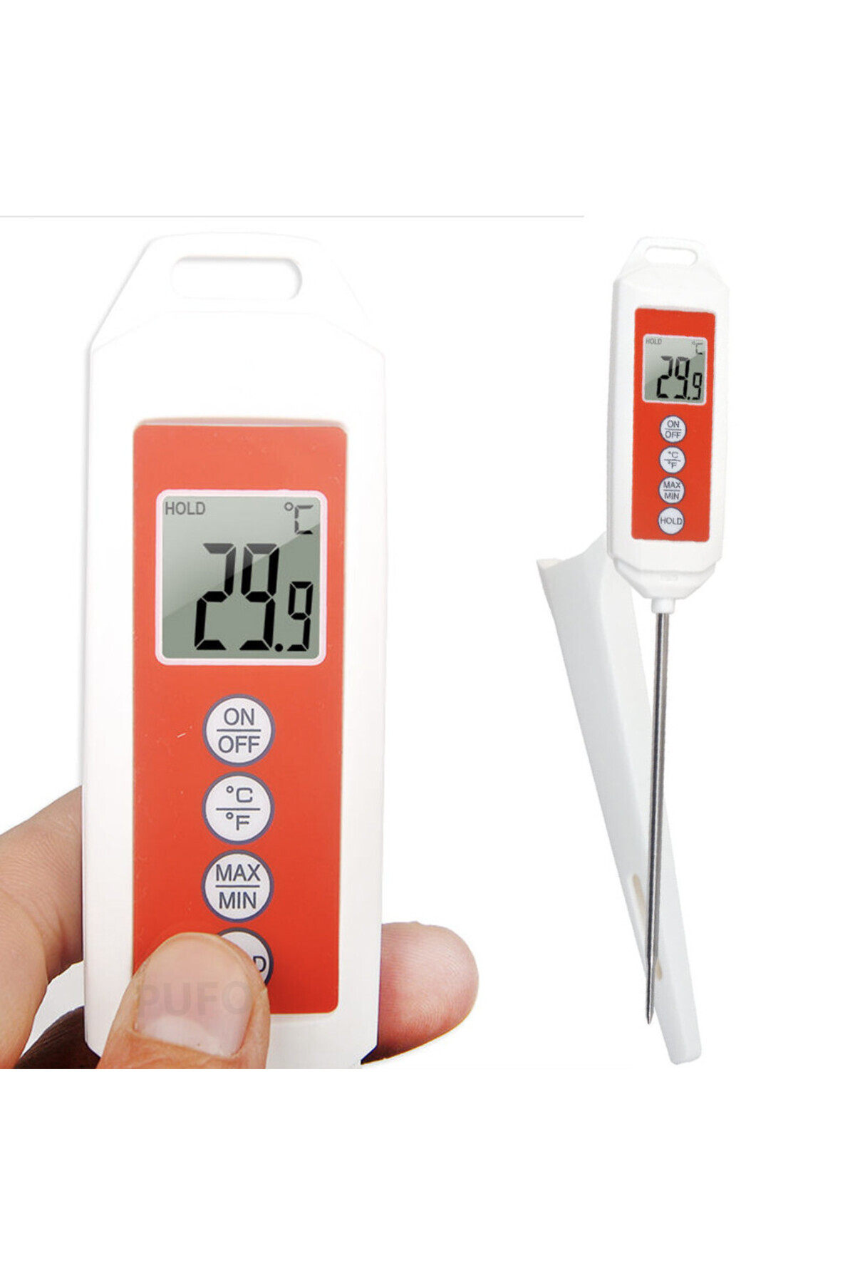 PUFO-Digital thermometer for kitchen, liquids, food, dairy, cakes, wax, -50° C - +300° C, Red/White 4