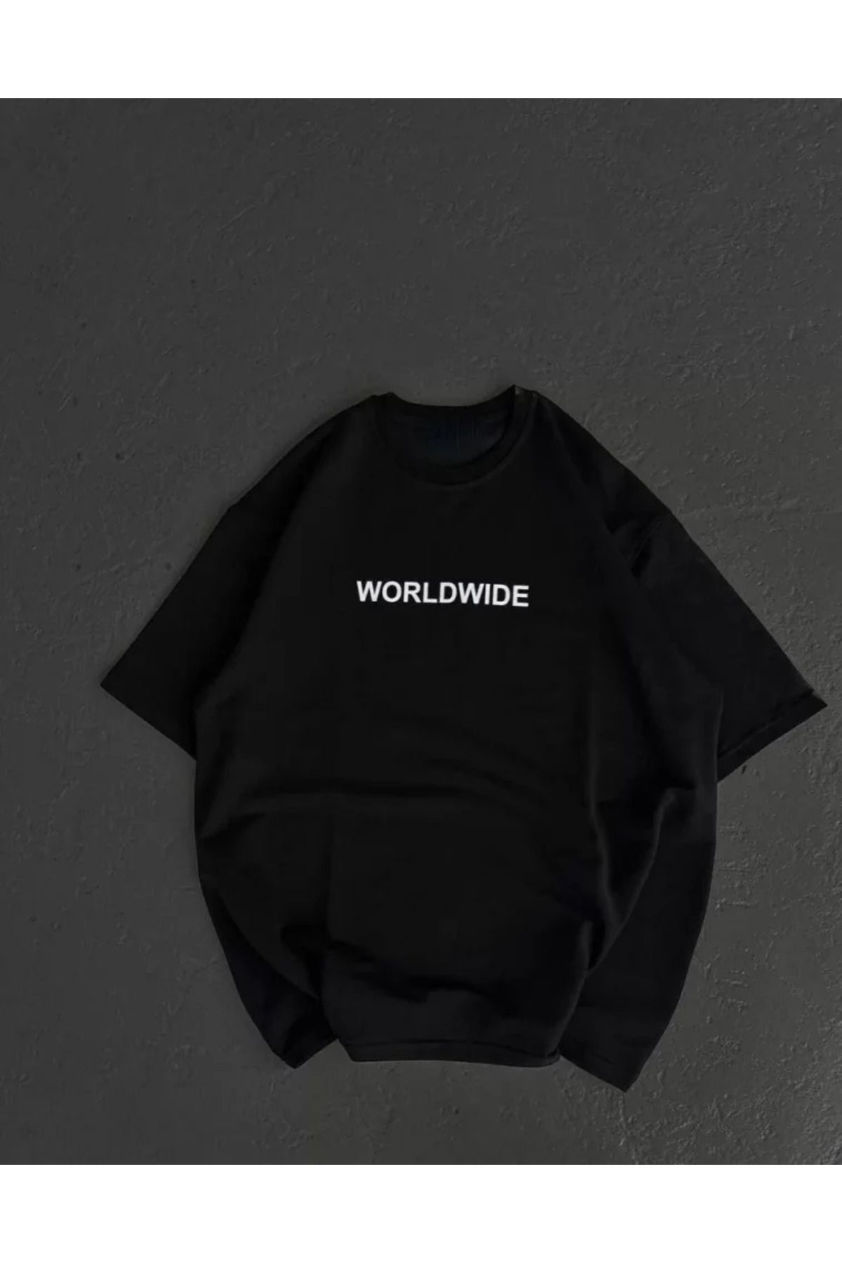 ARUZ MODA Unisex Bisiklet Yaka Baskılı Oversize T-Shirt - Siyah