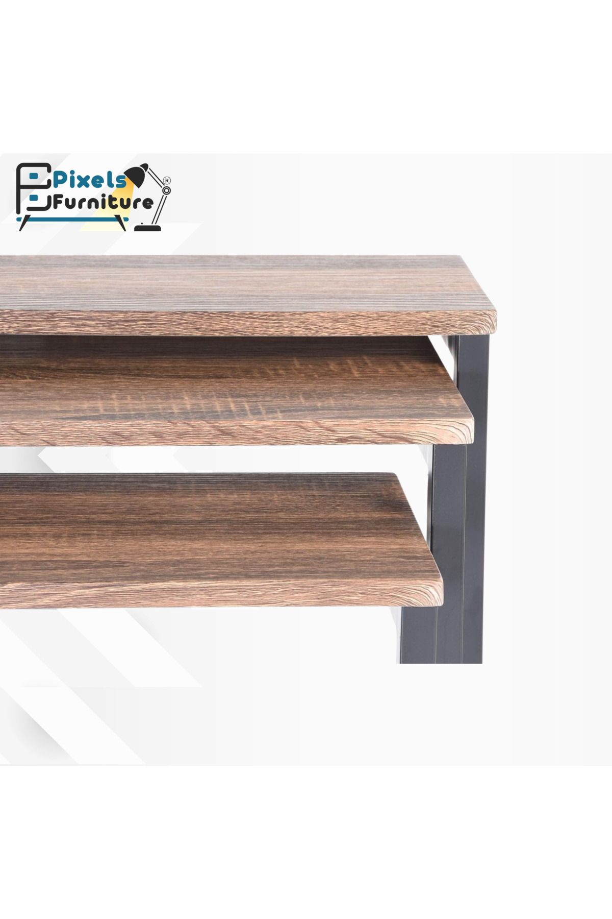 PixelsFurniture-طقم طاولات جانبية متداخلة بتصميم ريفي عصري مكون من 3 قطع من بكسل الأثاث 5