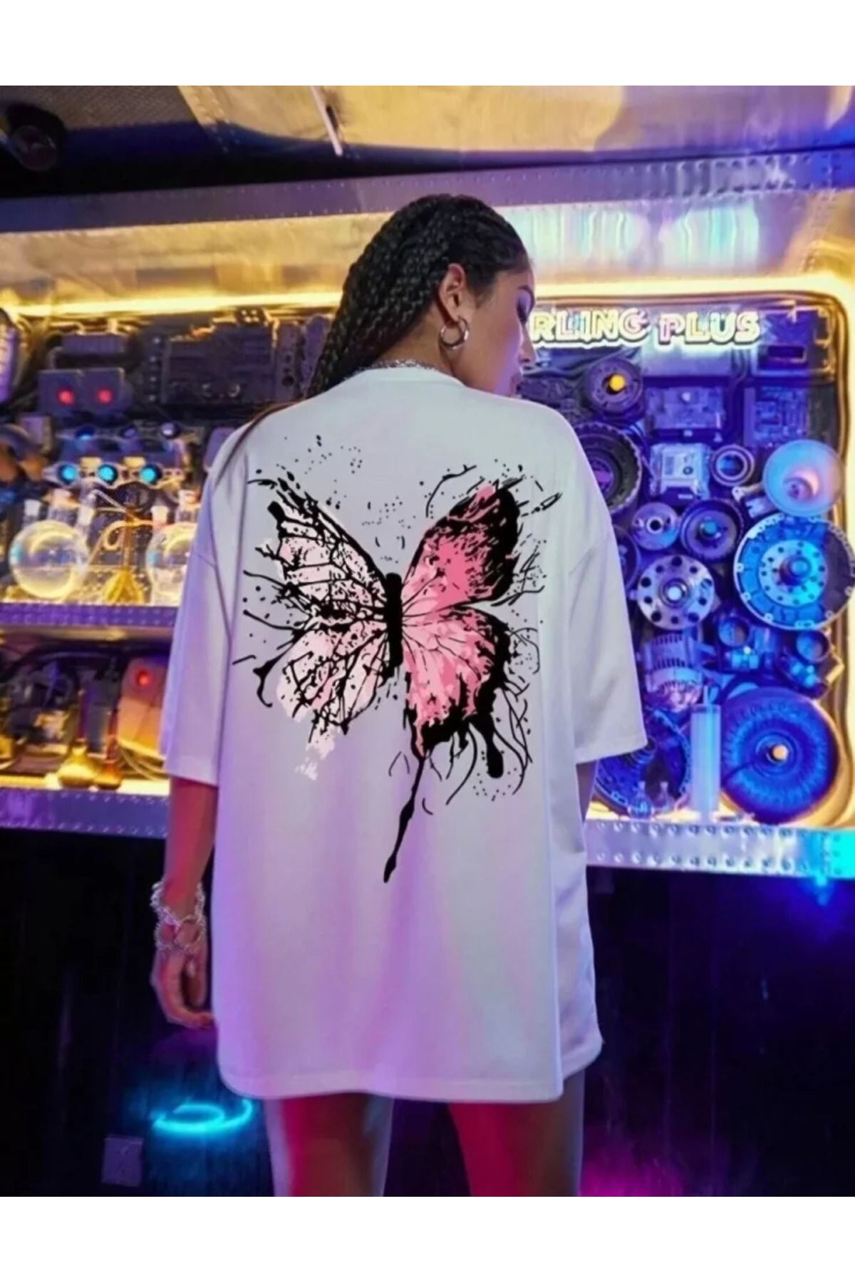 ARUZ MODA Unisex Baskılı Oversize T-Shirt - Beyaz