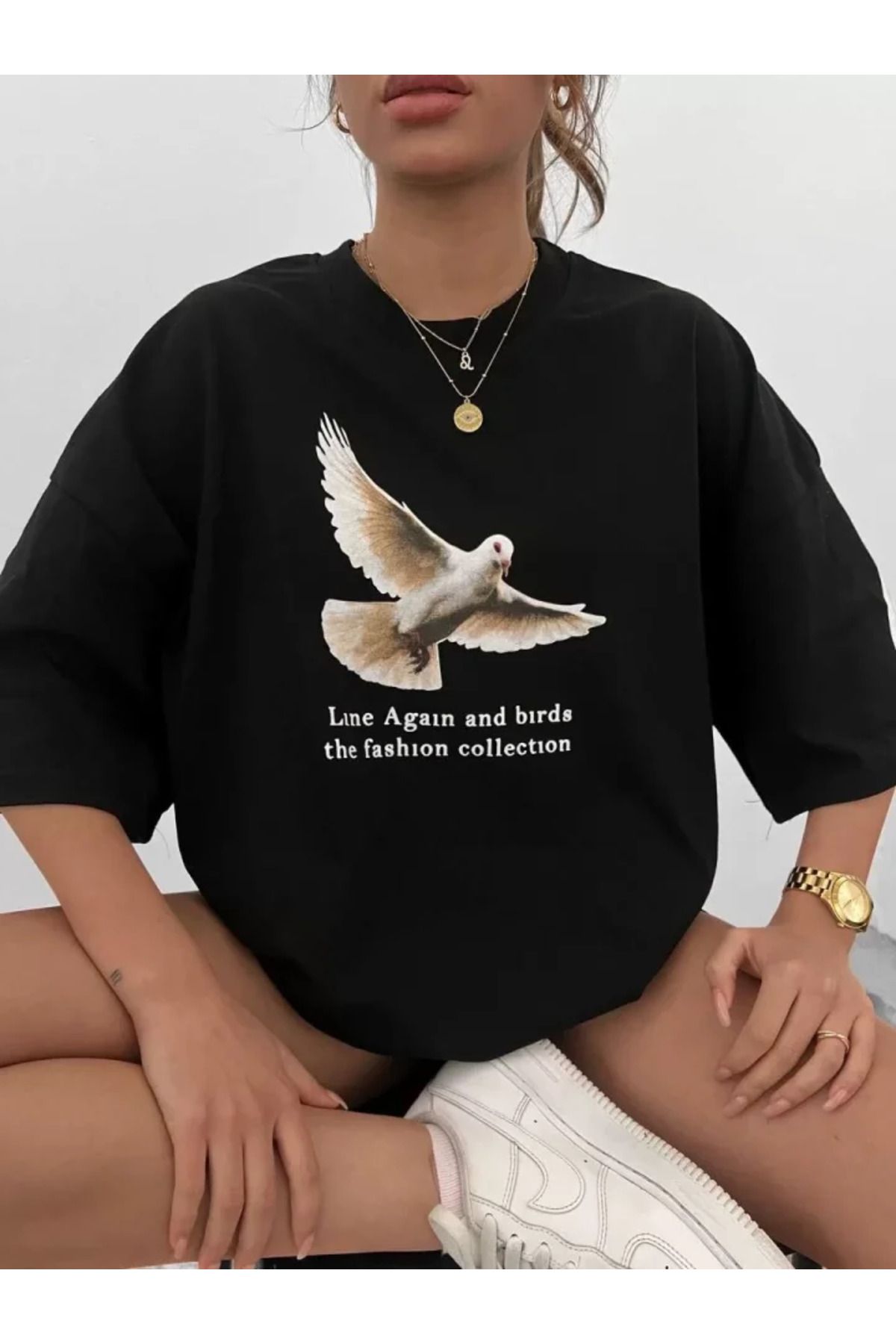 ARUZ MODA Unisex Bisiklet Yaka Baskılı Oversize T-Shirt - Siyah
