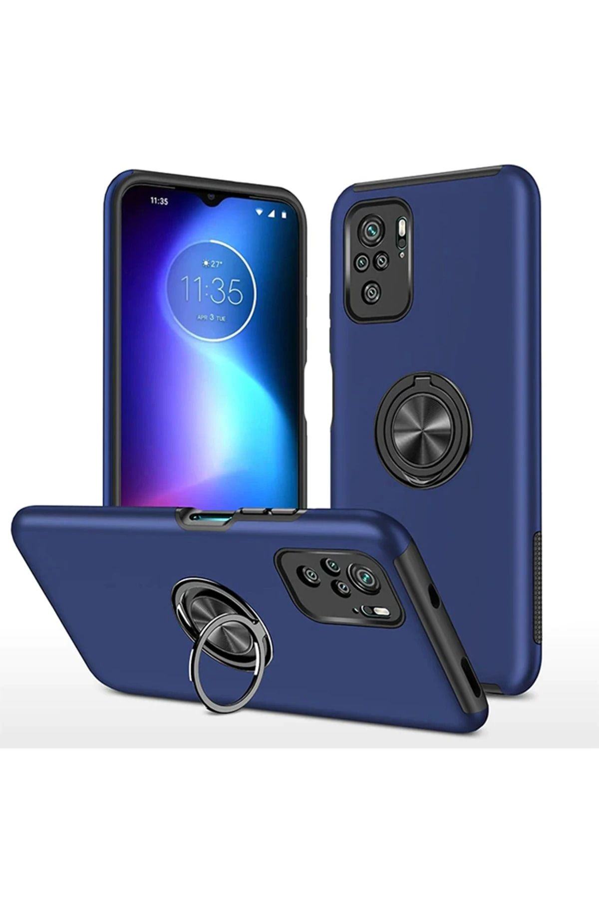 NewFace Xiaomi Poco F3 Kılıf Elit Yüzüklü Kapak - Lacivert SVLRS