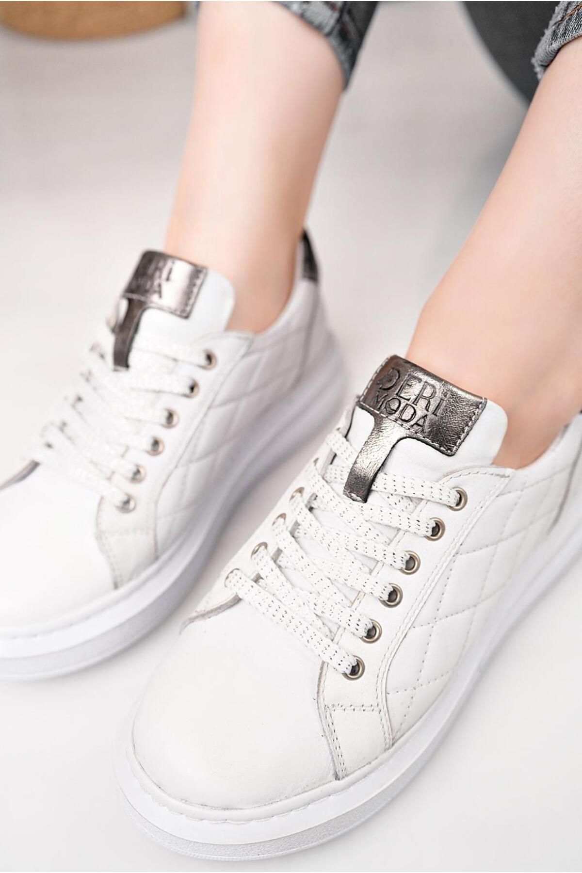 Deri Expres HAKİKİ DERİ KADIN SPOR BEYAZ SNEAKERS AYAKKABI