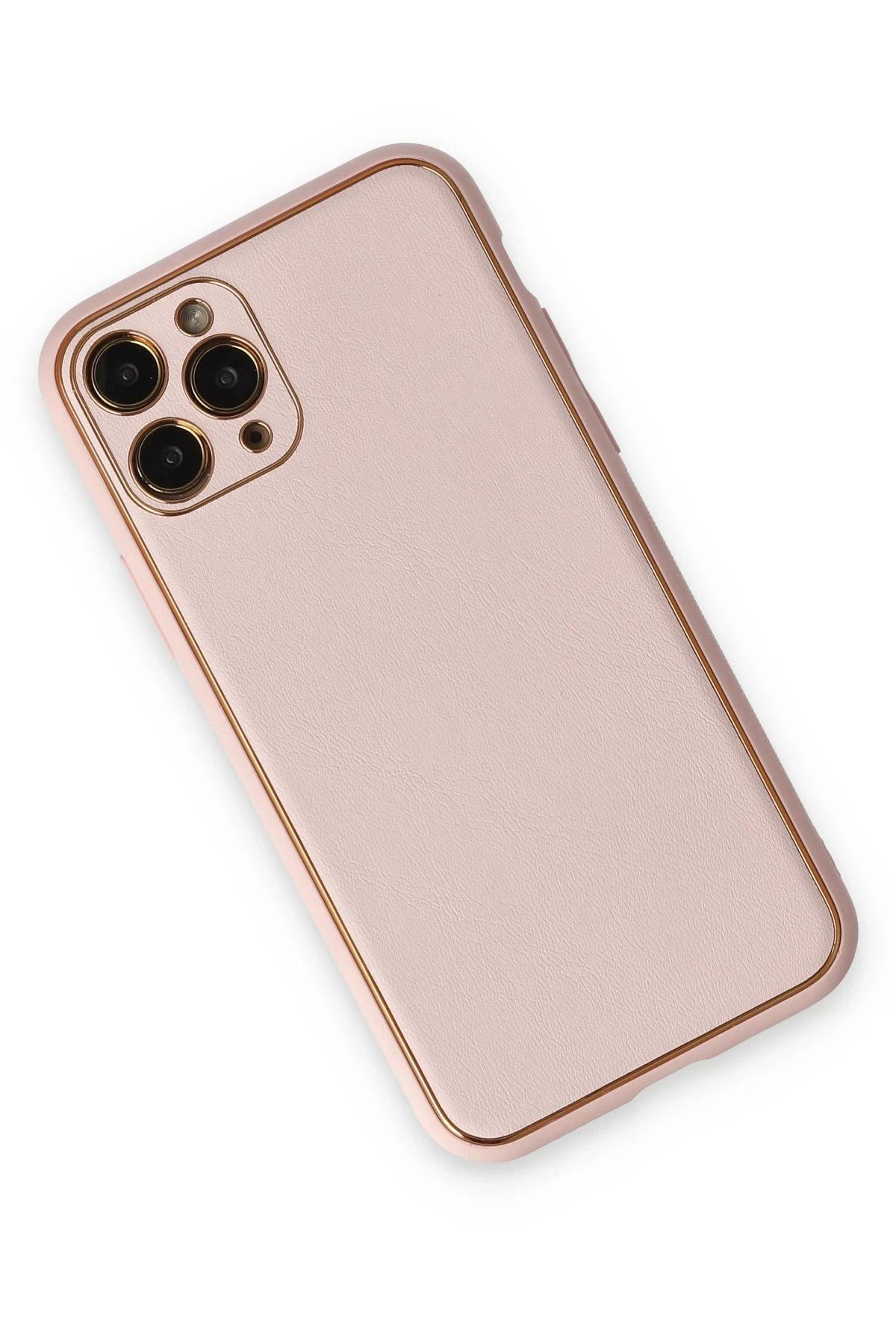 NewFace iPhone 11 Pro Max Kılıf Coco Deri Silikon Kapak - Pudra BSTMY