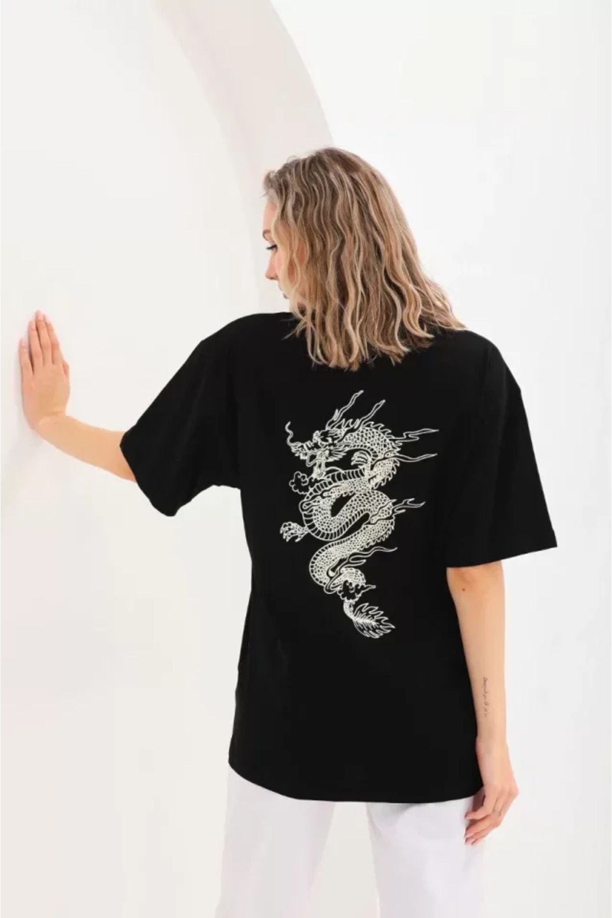 ARUZ MODA Unisex Baskılı Oversize T-Shirt - Siyah