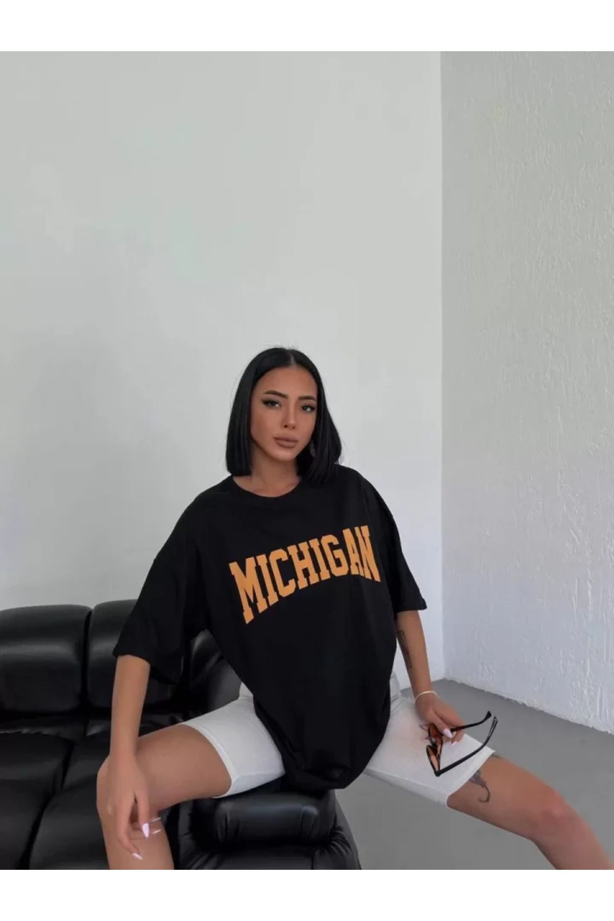 ARUZ MODA Unisex Bisiklet Yaka Baskılı Oversize T-Shirt - Beyaz