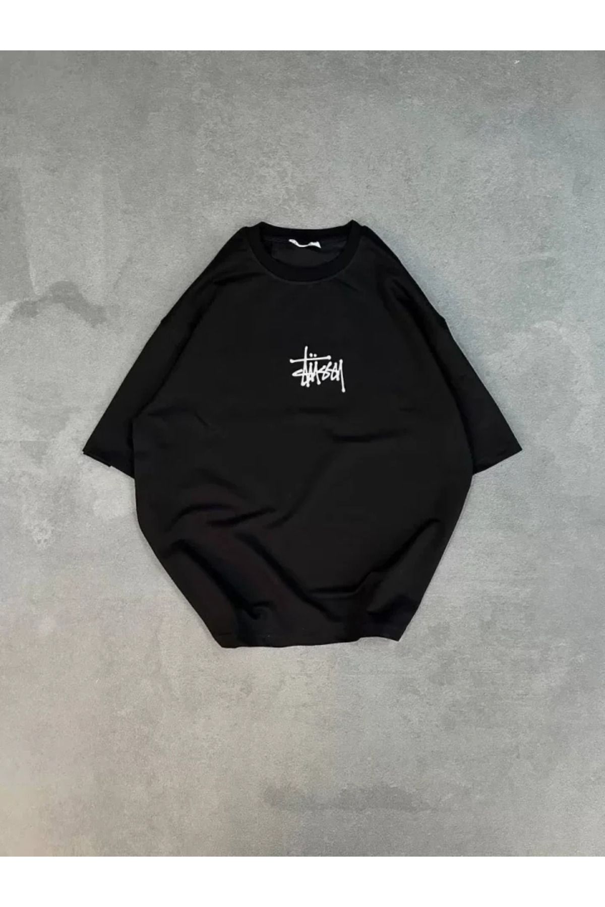 ARUZ MODA Unisex Bisiklet Yaka Baskılı Oversize T-Shirt - Siyah
