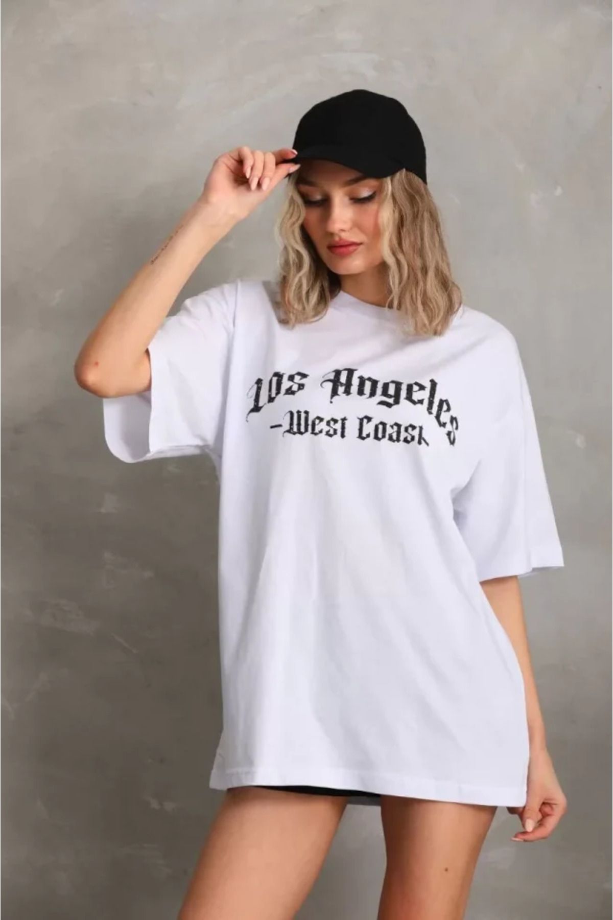 ARUZ MODA Unisex Baskılı Oversize T-Shirt - Beyaz