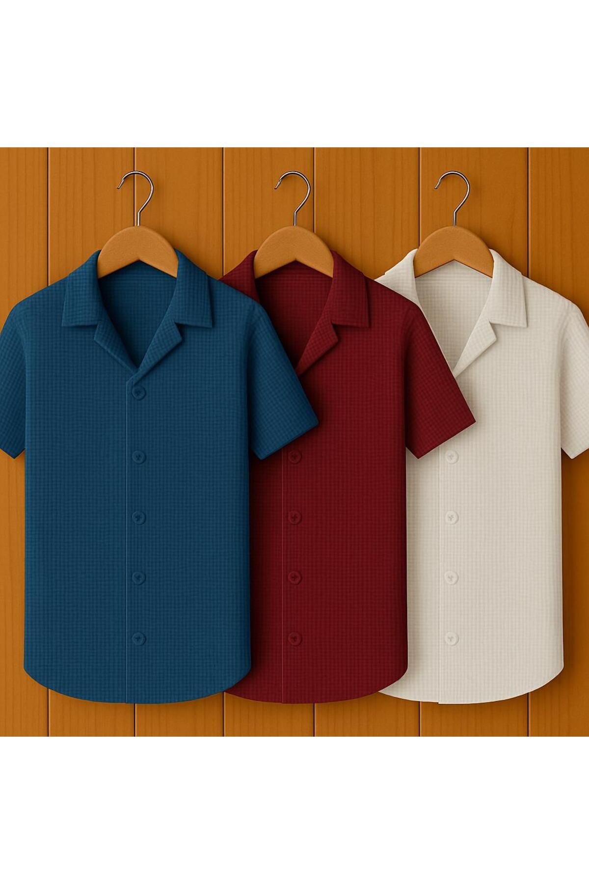 LC Waikiki 3'lü Avantaj paket Yeni Sezon Slim Fit Kısa Kollu Premium Erkek Dokulu Waflle Gömlek