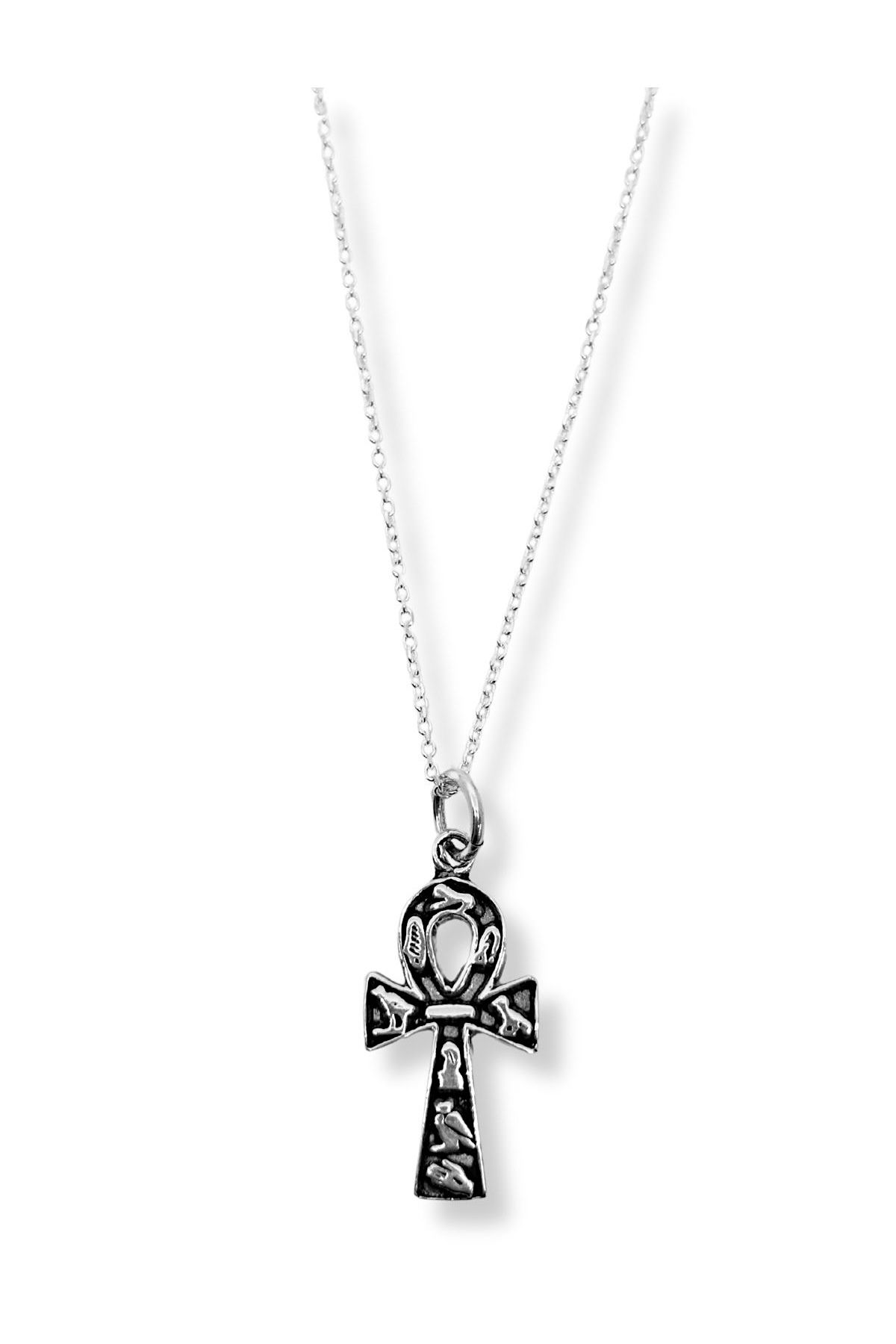 oya silver Oksitli Gümüş Hiyeroglif Nilin Anahtarı Ankh Kolye Model 3-1.4x3.3 cm