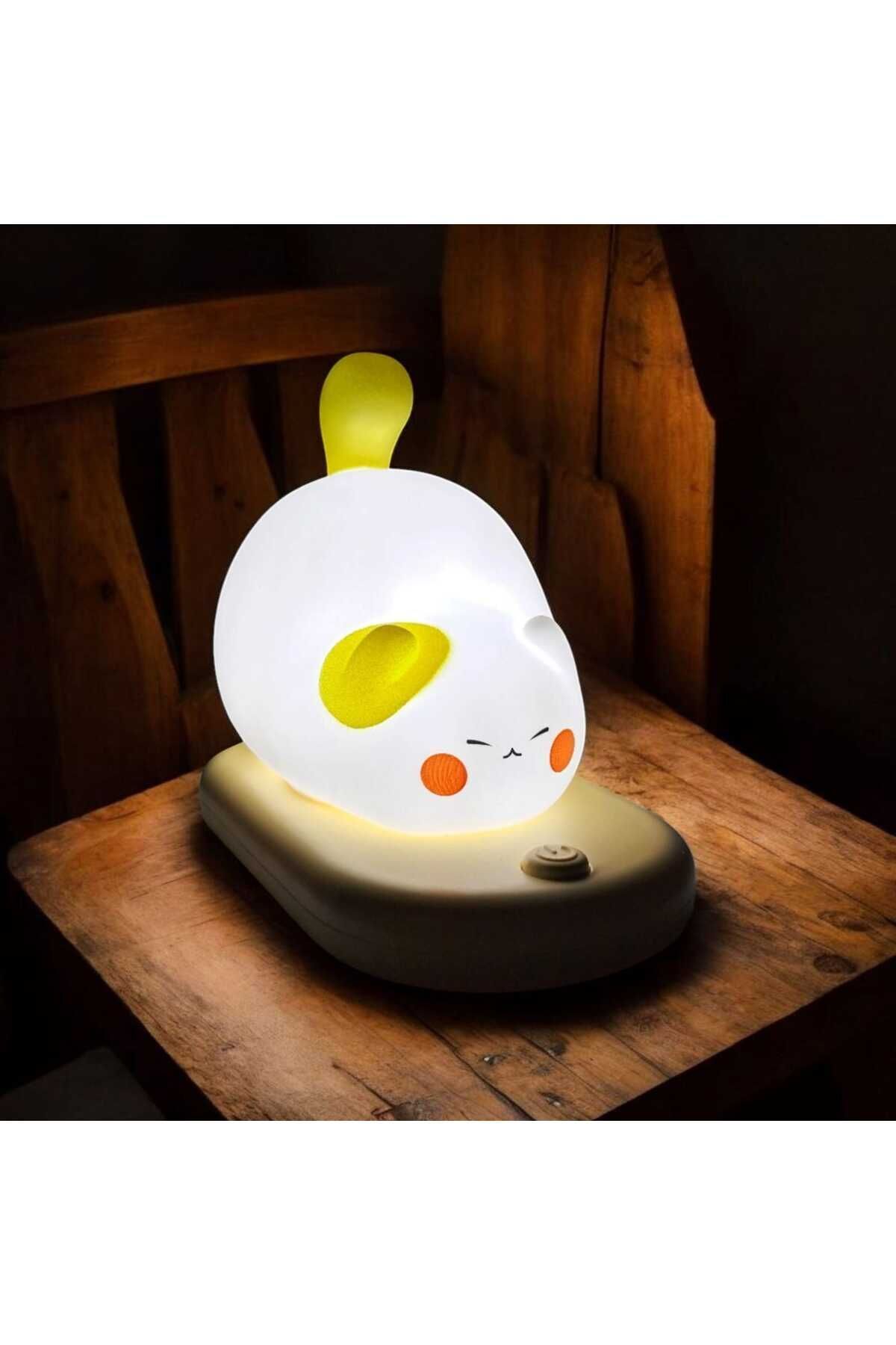 Menuzer Dokunmatik Sevimli Pati Kedi Modelli USB Şarjlı LED Karikatür Silikon Gece-Masa Lambası