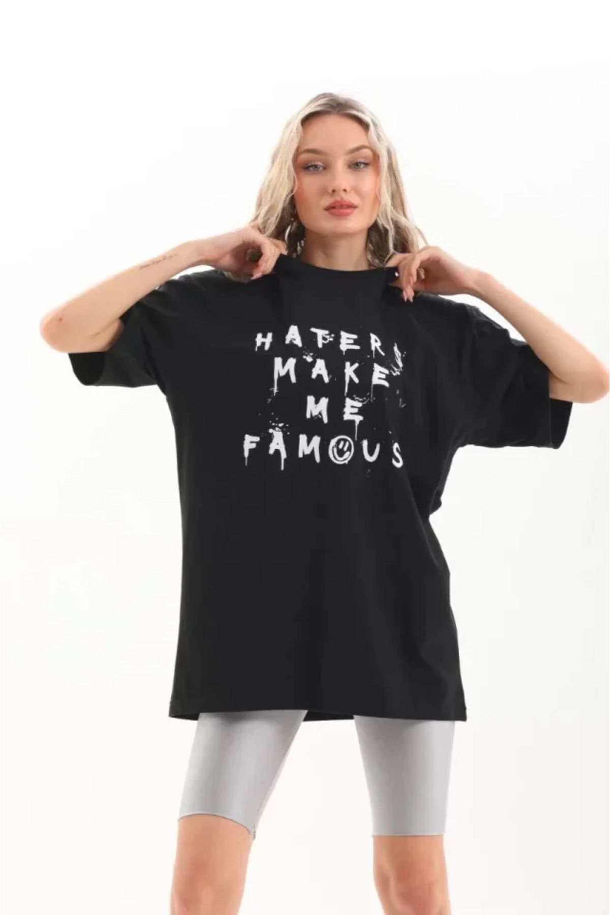 ARUZ MODA Unisex Baskılı Oversize T-Shirt - Siyah