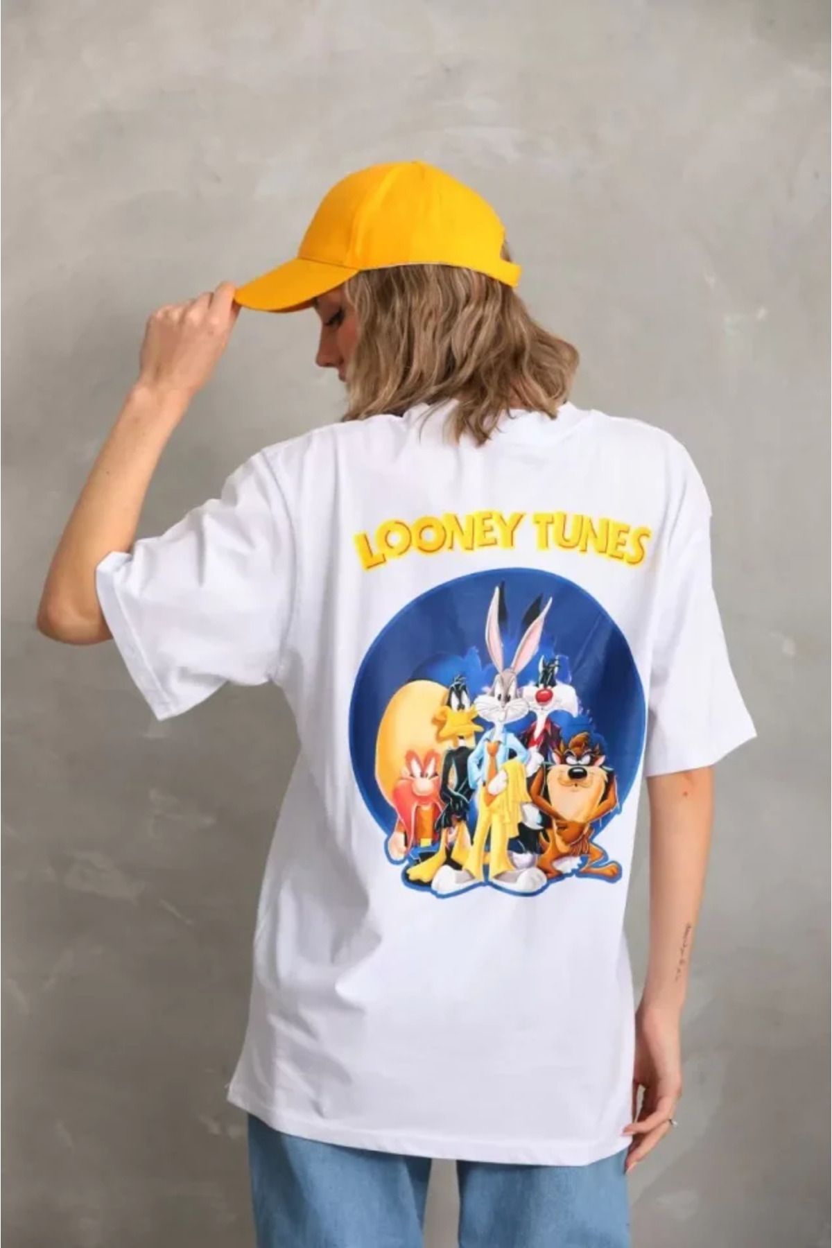 ARUZ MODA Unisex Baskılı Oversize T-Shirt - Beyaz