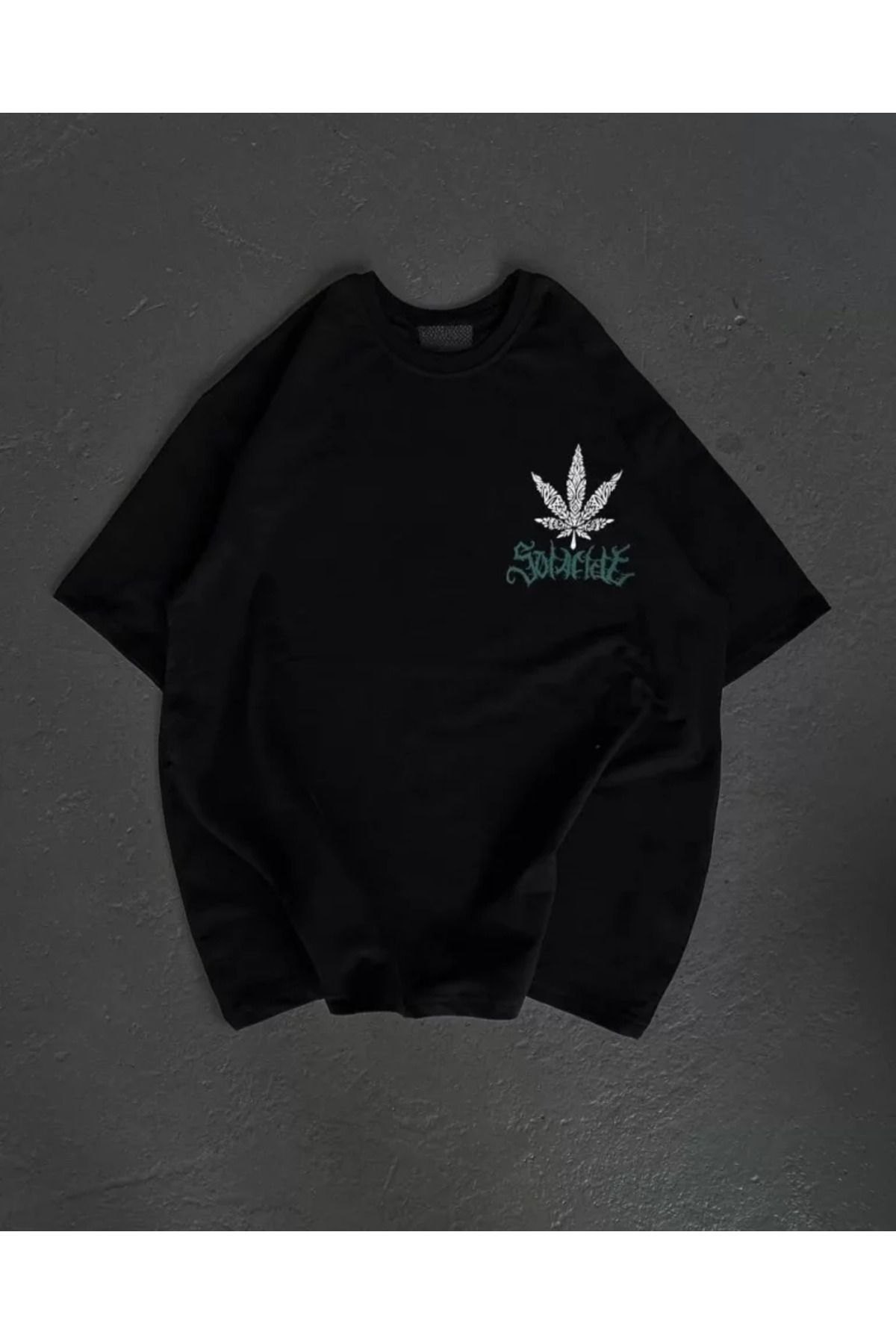 ARUZ MODA Unisex Bisiklet Yaka Baskılı Oversize T-Shirt - Siyah