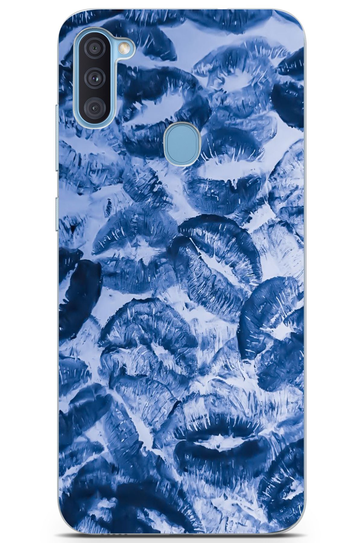 moonset Samsung Galaxy A11 / M11 Uyumlu Mavi Dudaklar Tasarımlı Baskılı Şeffaf Telefon Kılıfı