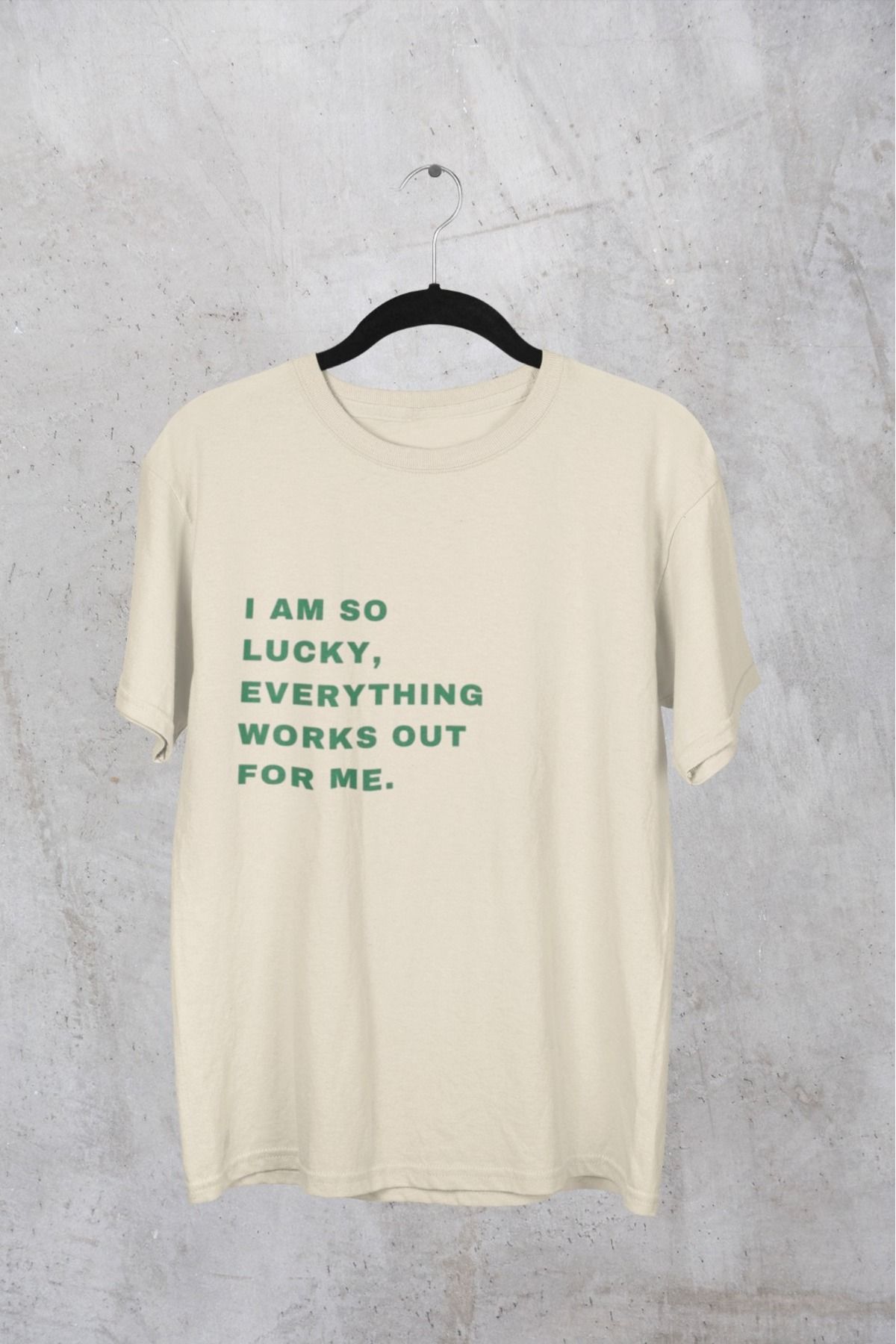 Butik ERKEK/KADIN -I AM SO LUCK- TRANSFER BASKILI YUVARLAK YAKA KISA KOL TİŞÖRT