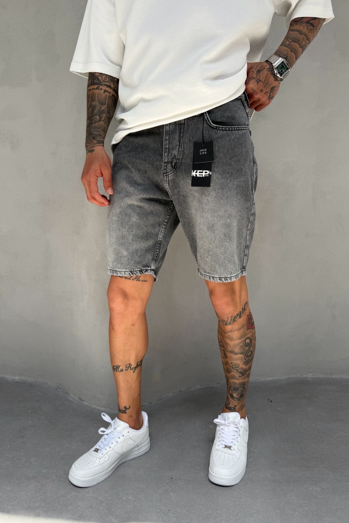 MADZEYMODA Füme Denim Kumaş Erkek Jean Kot Şort KE-519