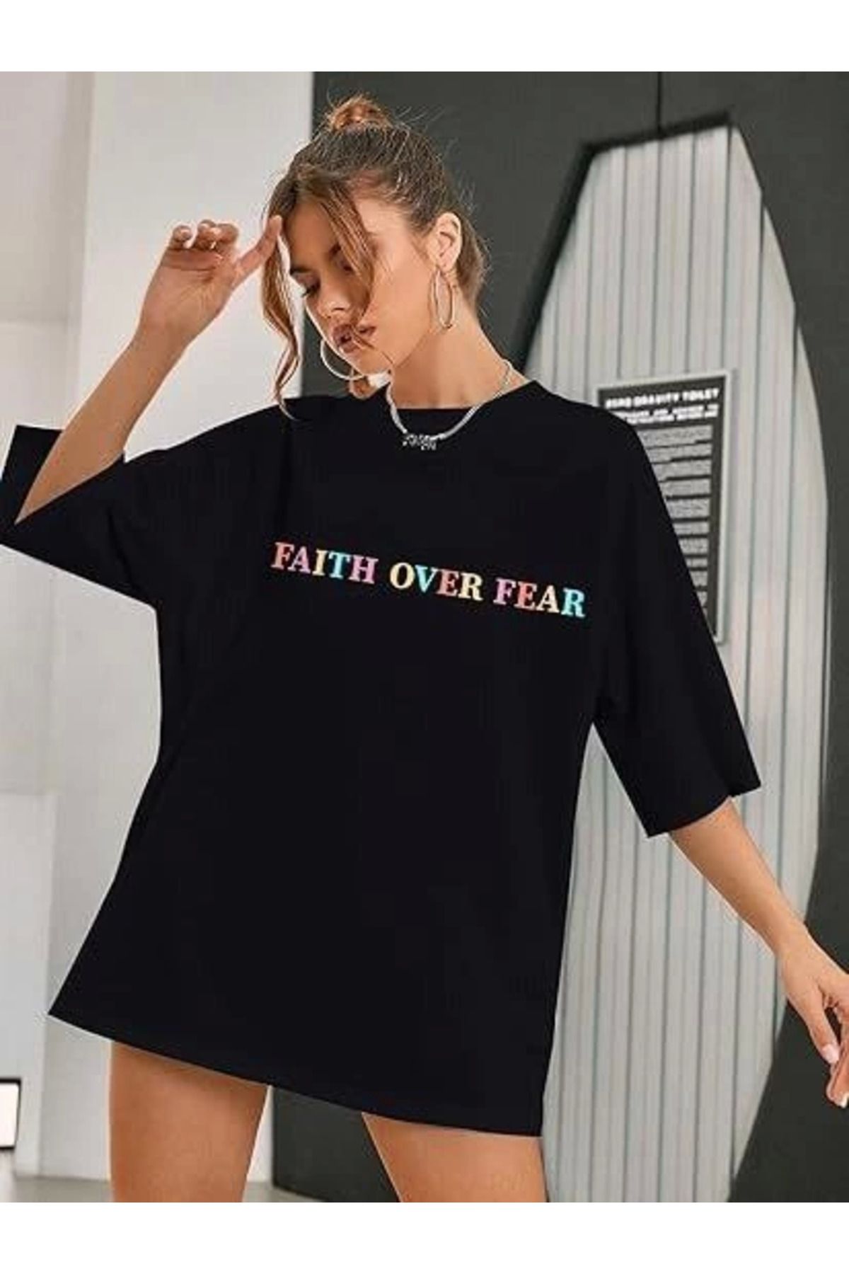 ARUZ MODA Bisiklet Yaka Baskılı T-shirt - Siyah