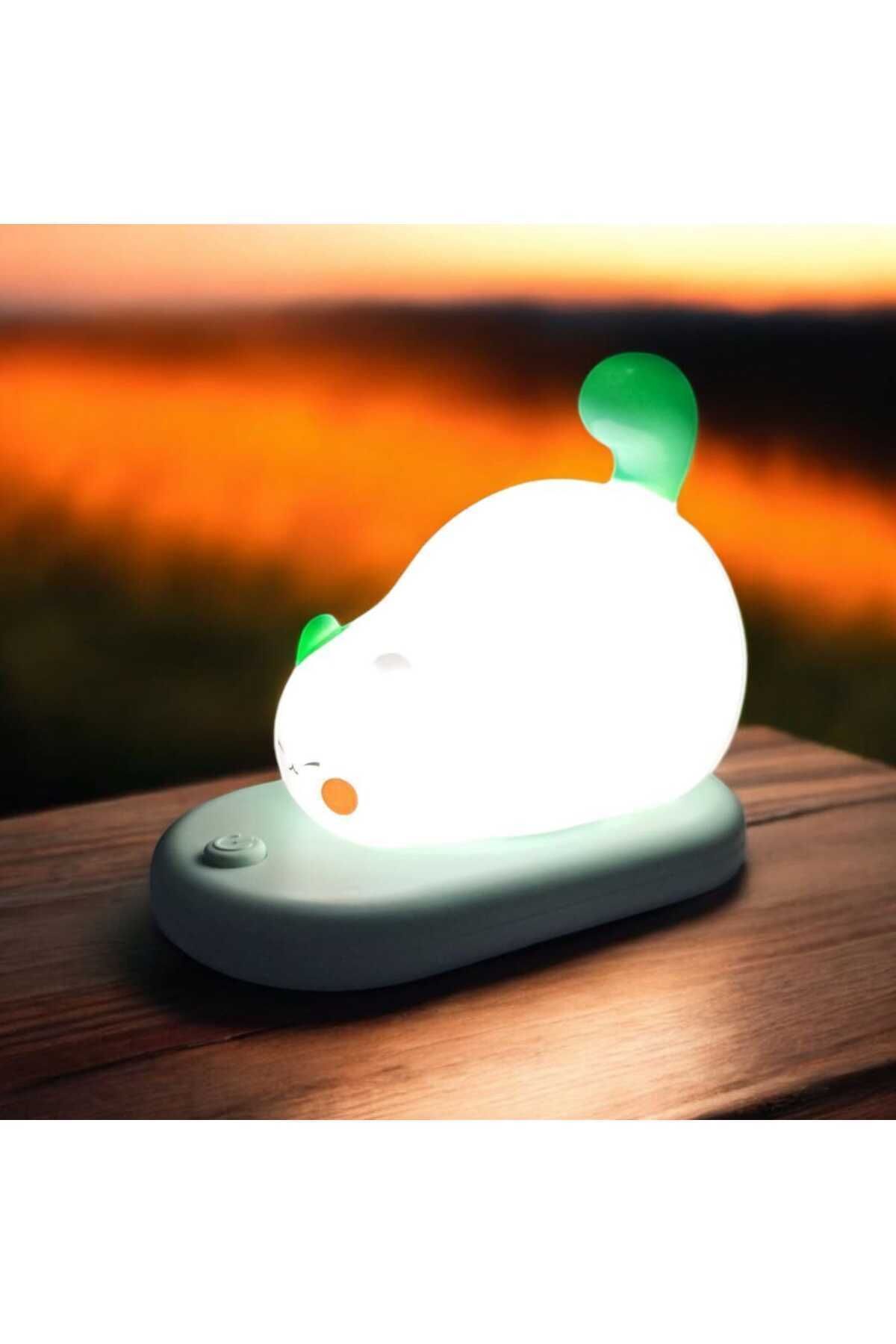 Menuzer Dokunmatik Sevimli Pati Kedi Modelli USB Şarjlı LED Karikatür Silikon Gece-Masa Lambası