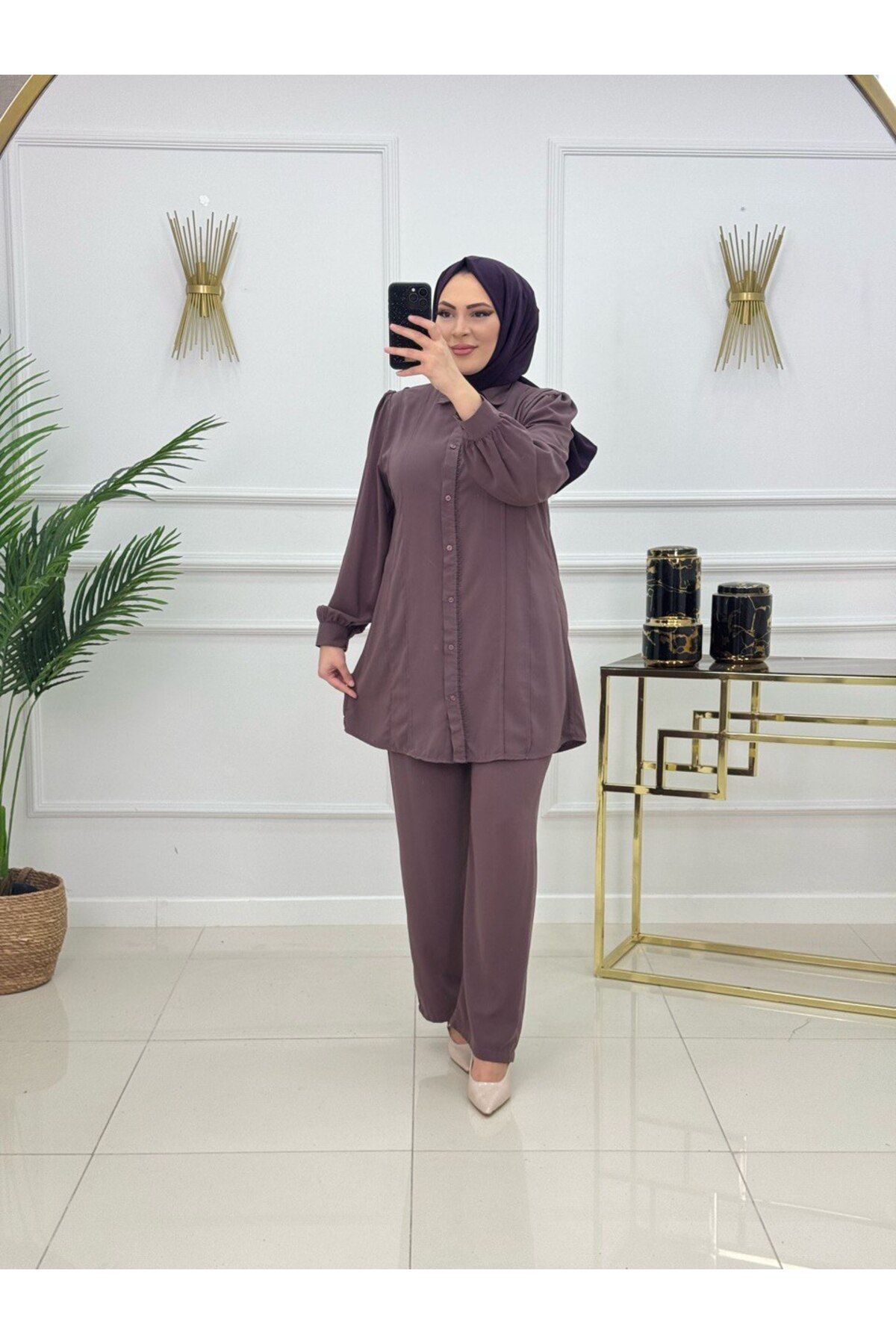 Enans Design Kadın Tesettür 2'Li Takım Tunikli Pantolonlu