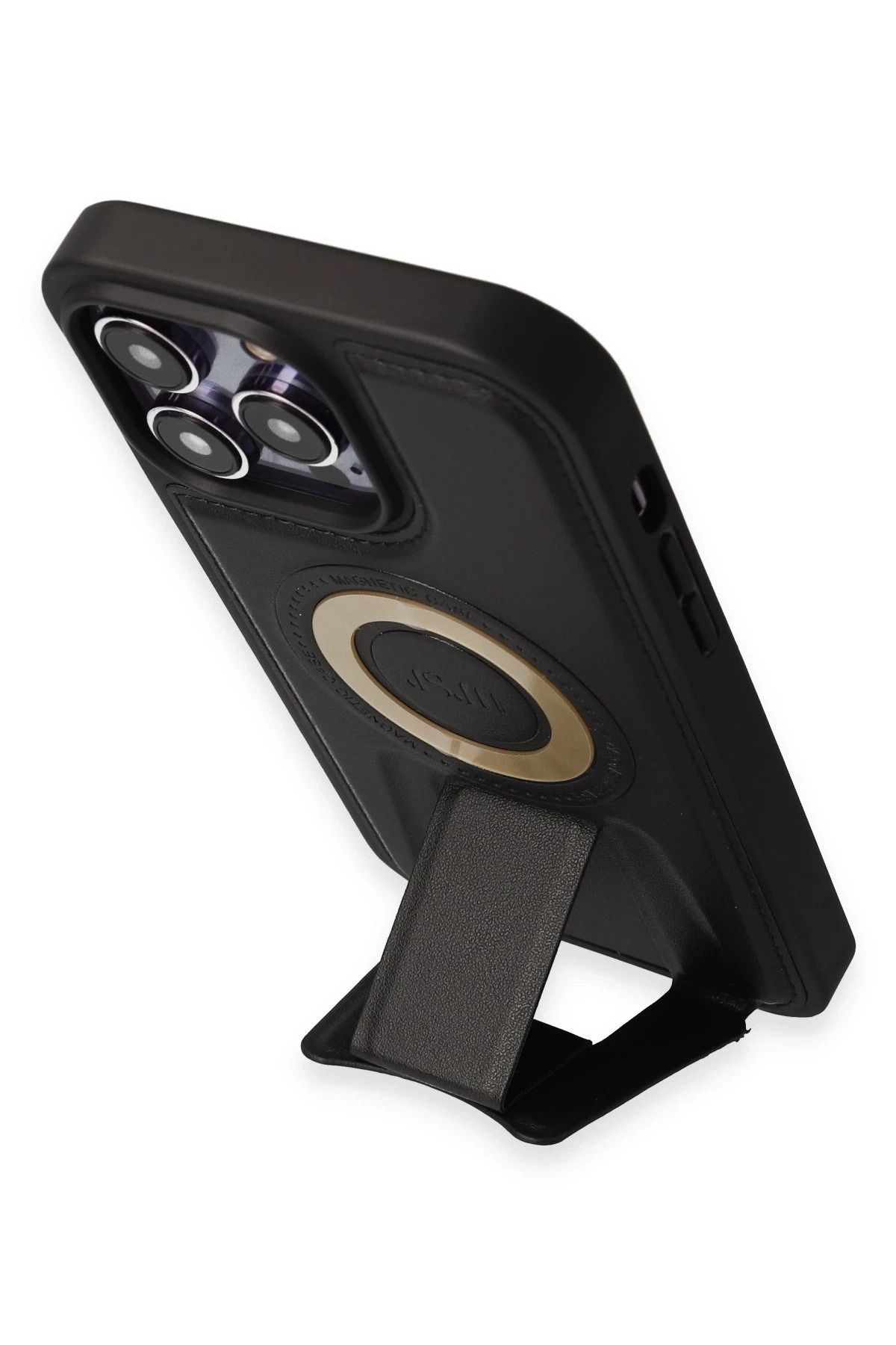 NewFace iPhone 14 Pro Kılıf Merkür Magneticsafe Standlı Kapak - Siyah BSTMY