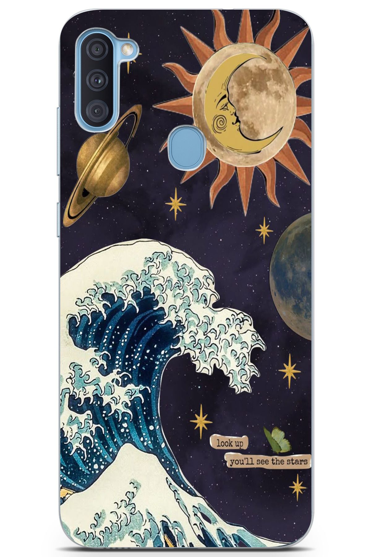 moonset Samsung Galaxy A11 / M11 Uyumlu Dalga ve Güneş Tasarımlı Baskılı Şeffaf Telefon Kılıfı