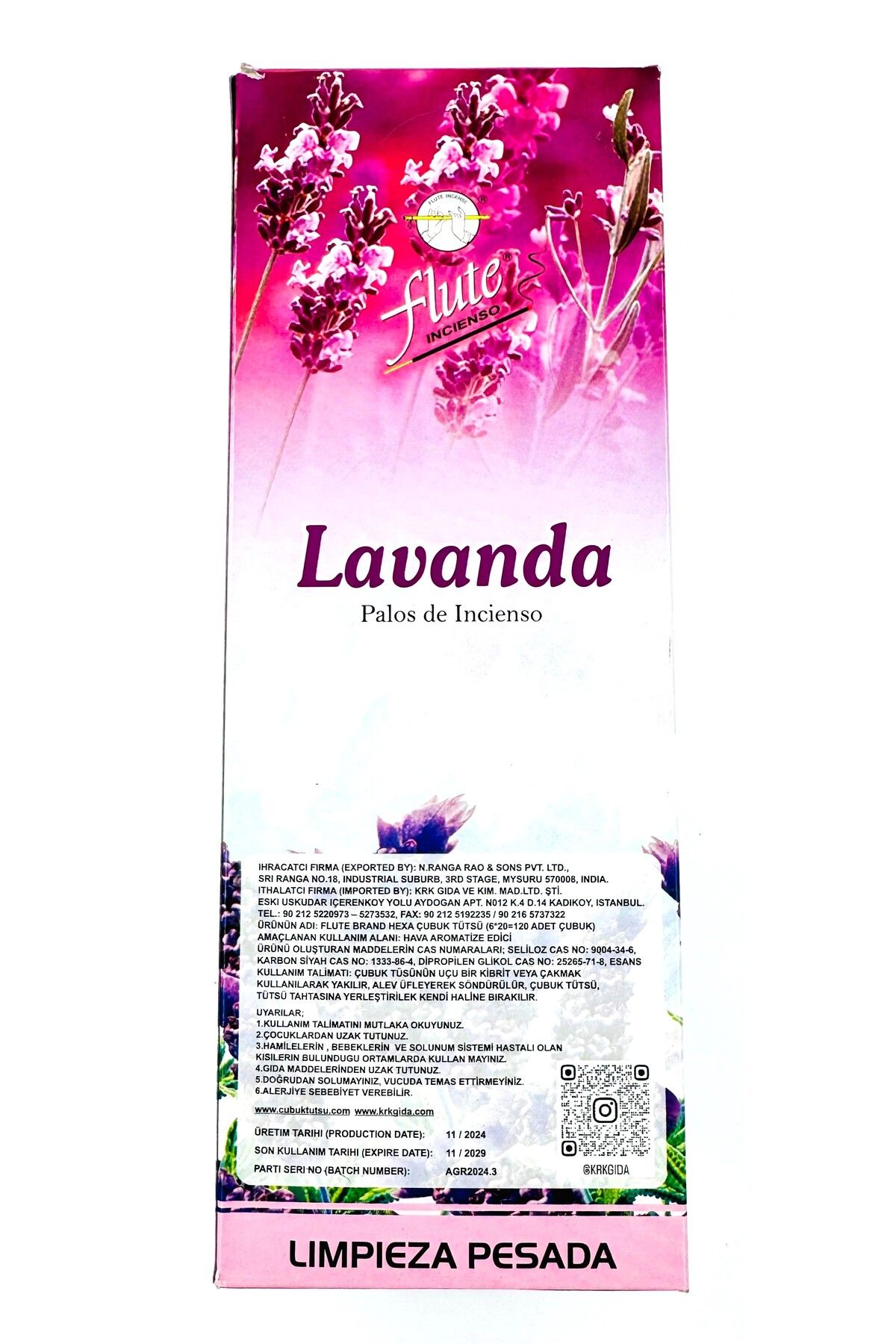 Flute ÇUBUK TÜTSÜ LAVANTA HEXA (LAVENDER) 6*20=120 ÇUBUK
