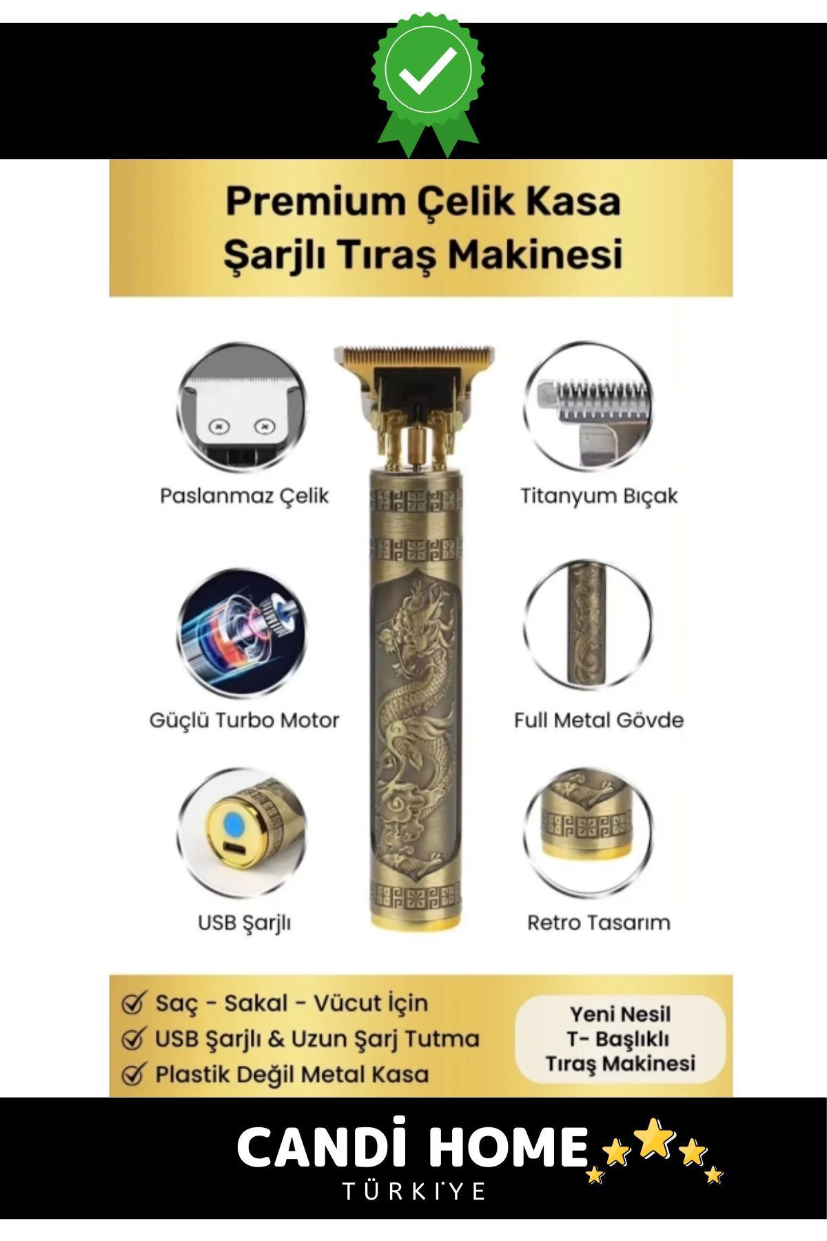 teknotrust New Premium Tasarım Model Çelik Kasa Şarjlı Saç Sakal Ense Lazer Öncesi Tüm Bölge Tıraş Makinesi