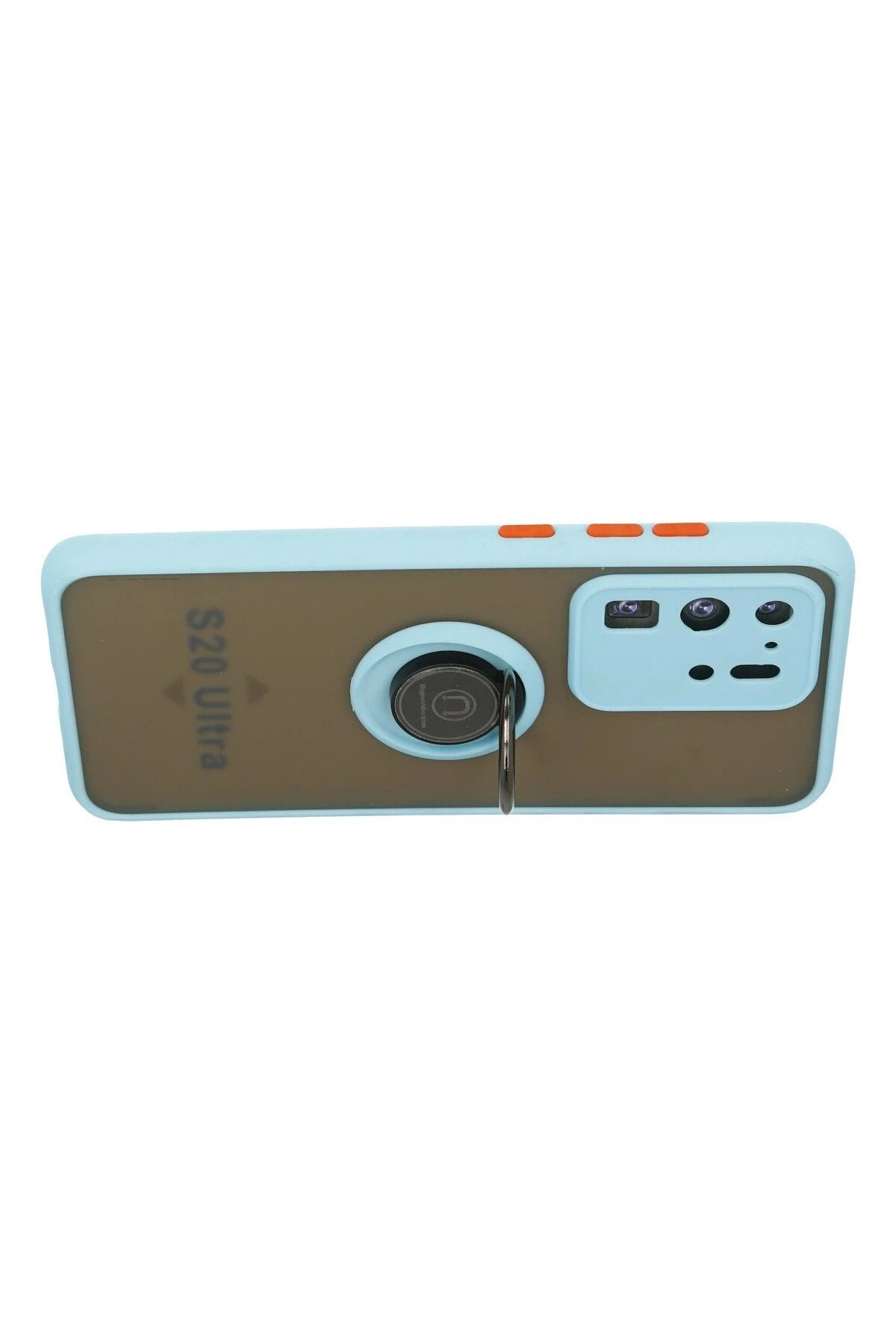 NewFace Samsung Galaxy S20 Ultra Kılıf Montreal Yüzüklü Silikon Kapak - Buz Mavi BSTMY