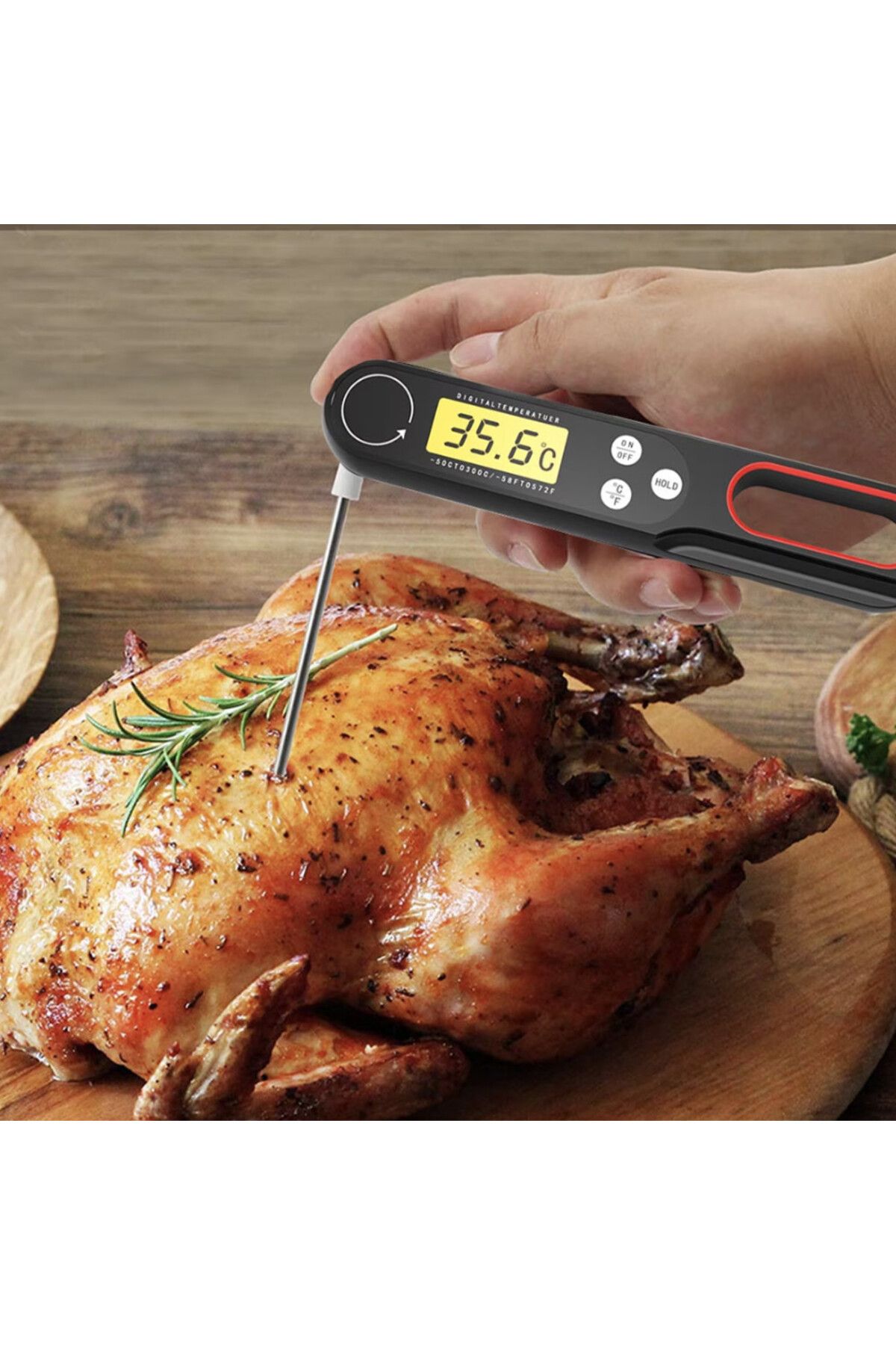 PUFO-Digital thermometer with probe, Large easy-to-read display, -50°C ~ +300°C, Foldable model, Black 5