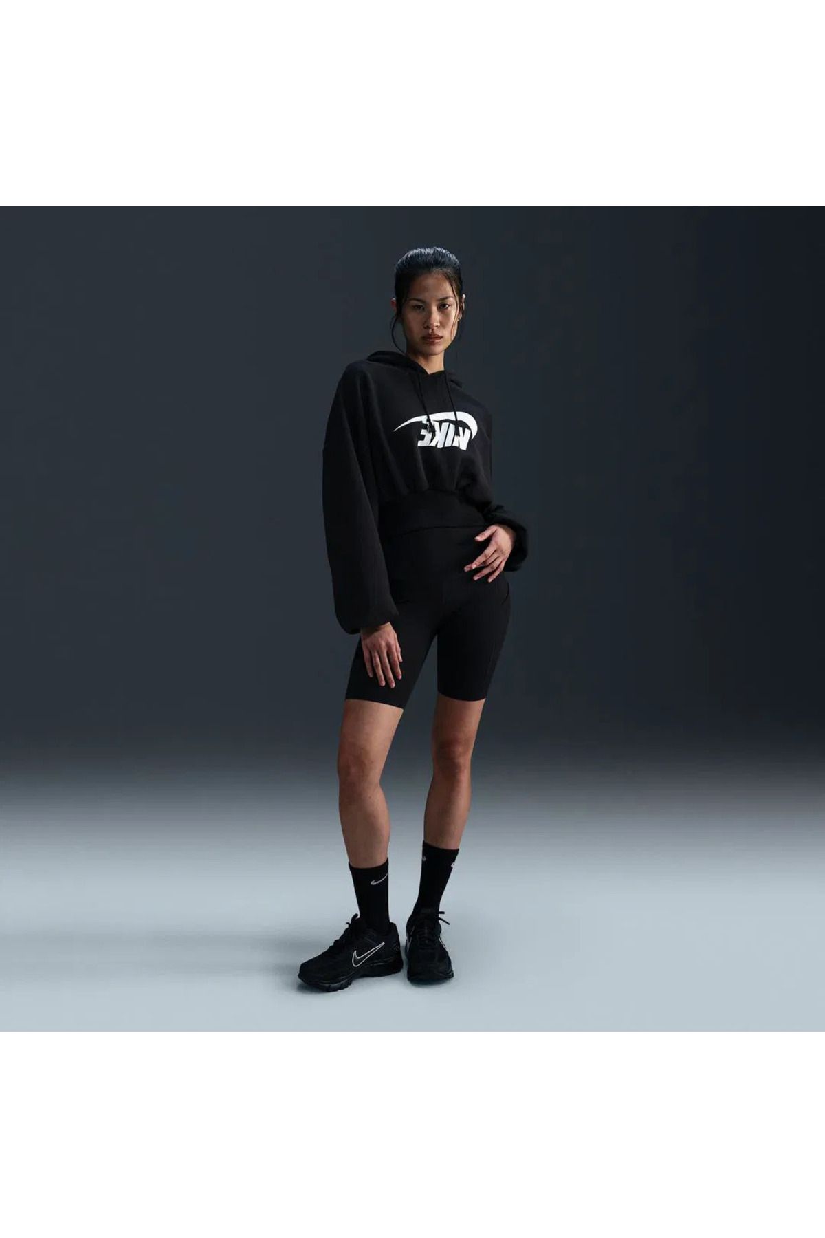 Nike Sportswear Oversized Cropped French Terry Pullover Hoodie KADIN SİYAH Sweatshirt