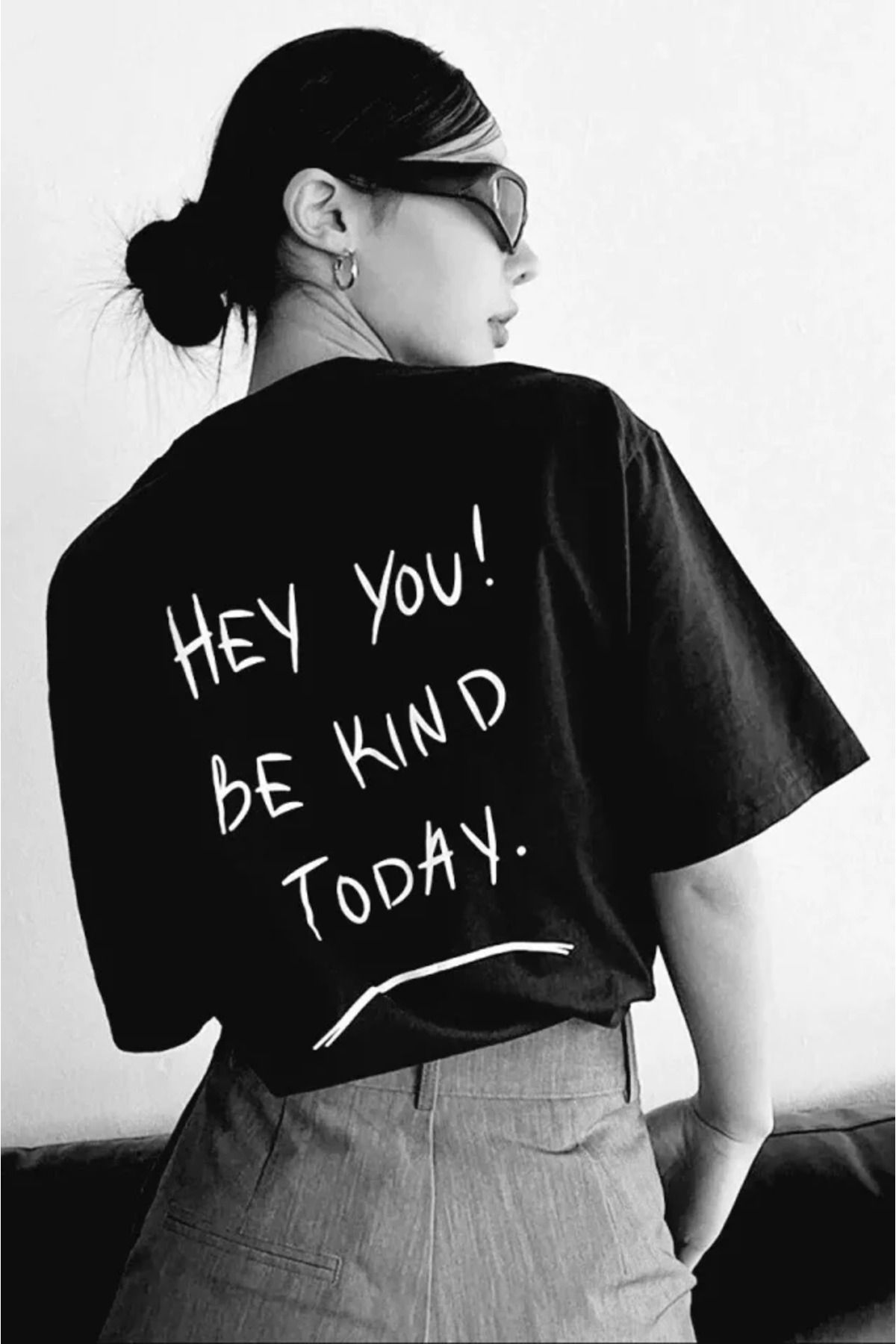 ARUZ MODA Unisex Baskılı Oversize T-Shirt - Siyah
