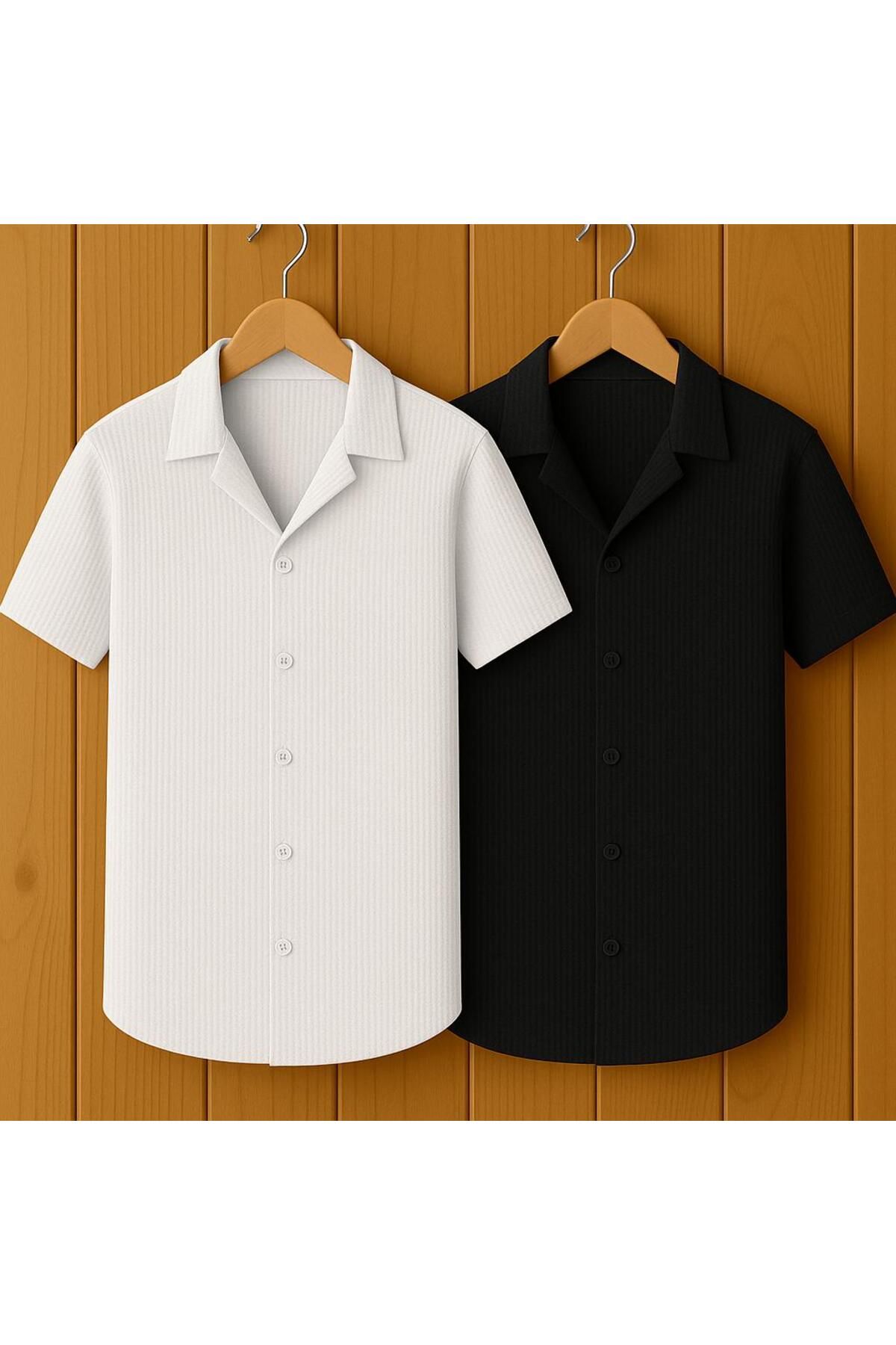 LC Waikiki 2 'li Avantaj paket Yeni Sezon Slim Fit Kısa Kollu Premium Erkek Dokulu Waflle Gömlek