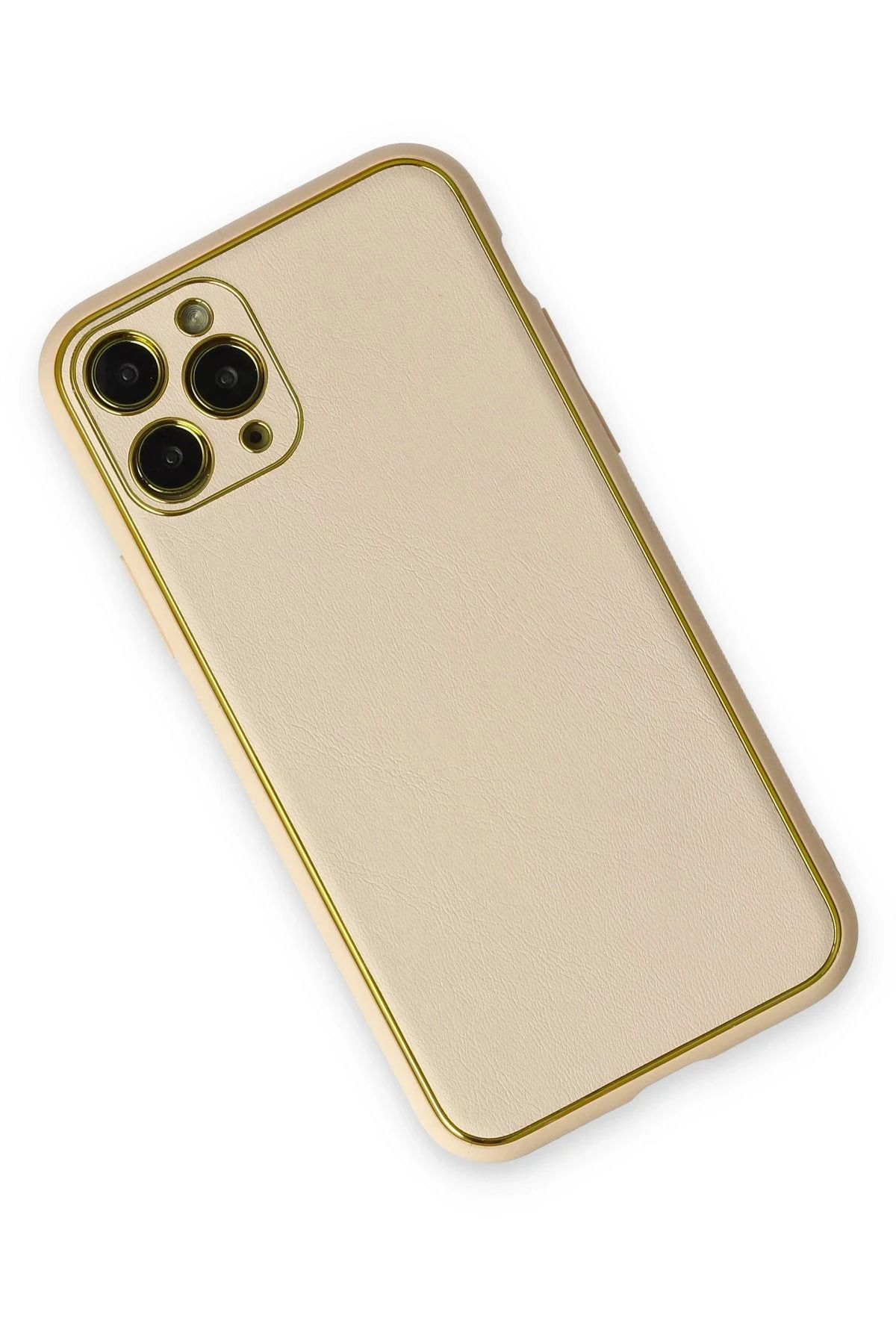 NewFace iPhone 11 Pro Max Kılıf Coco Deri Silikon Kapak - Gold BSTMY