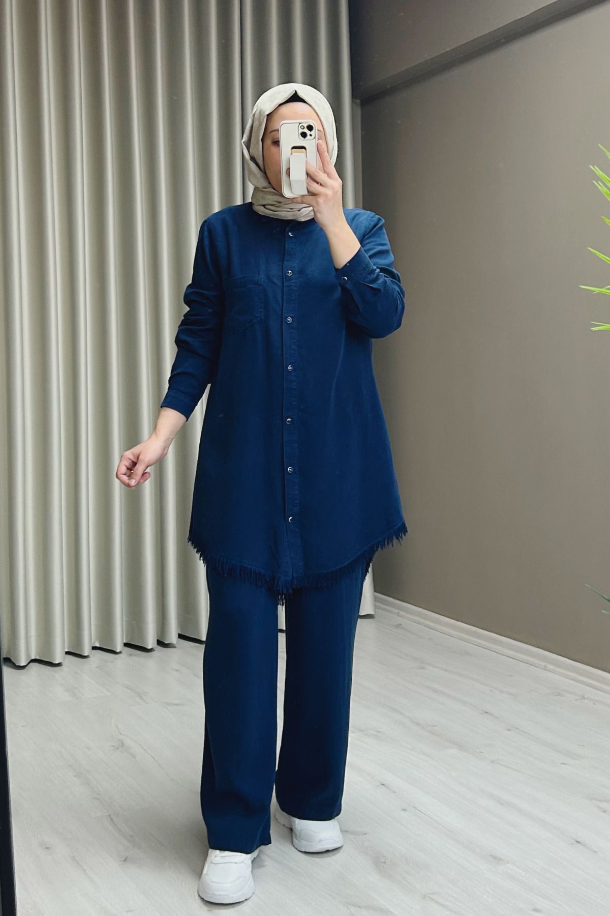 T Moda Store Premium Kumaş Çıtçıt Düğme Detaylı Gömlek Pantolon İkili Tesettür Takım
