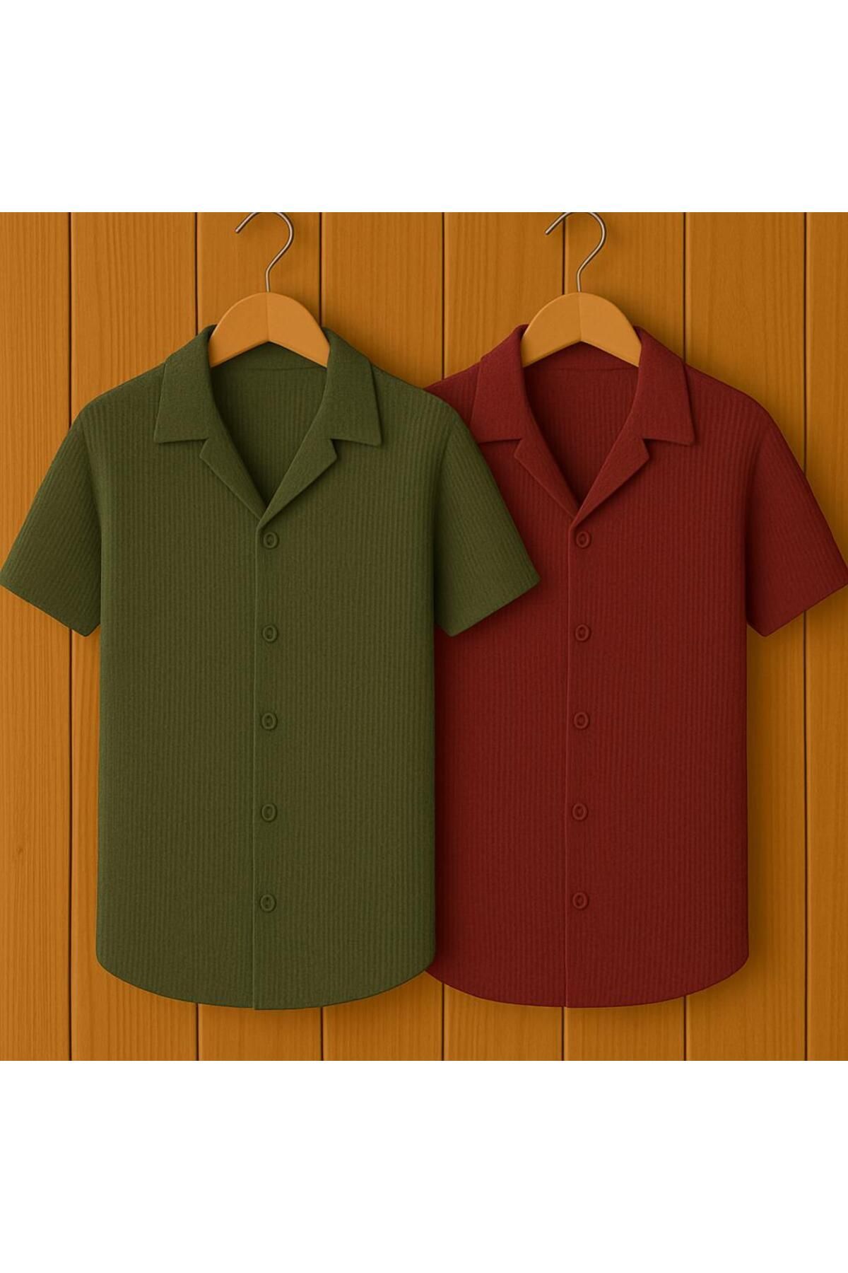 LC Waikiki 2 'li Avantaj paket Yeni Sezon Slim Fit Kısa Kollu Premium Erkek Dokulu Waflle Gömlek