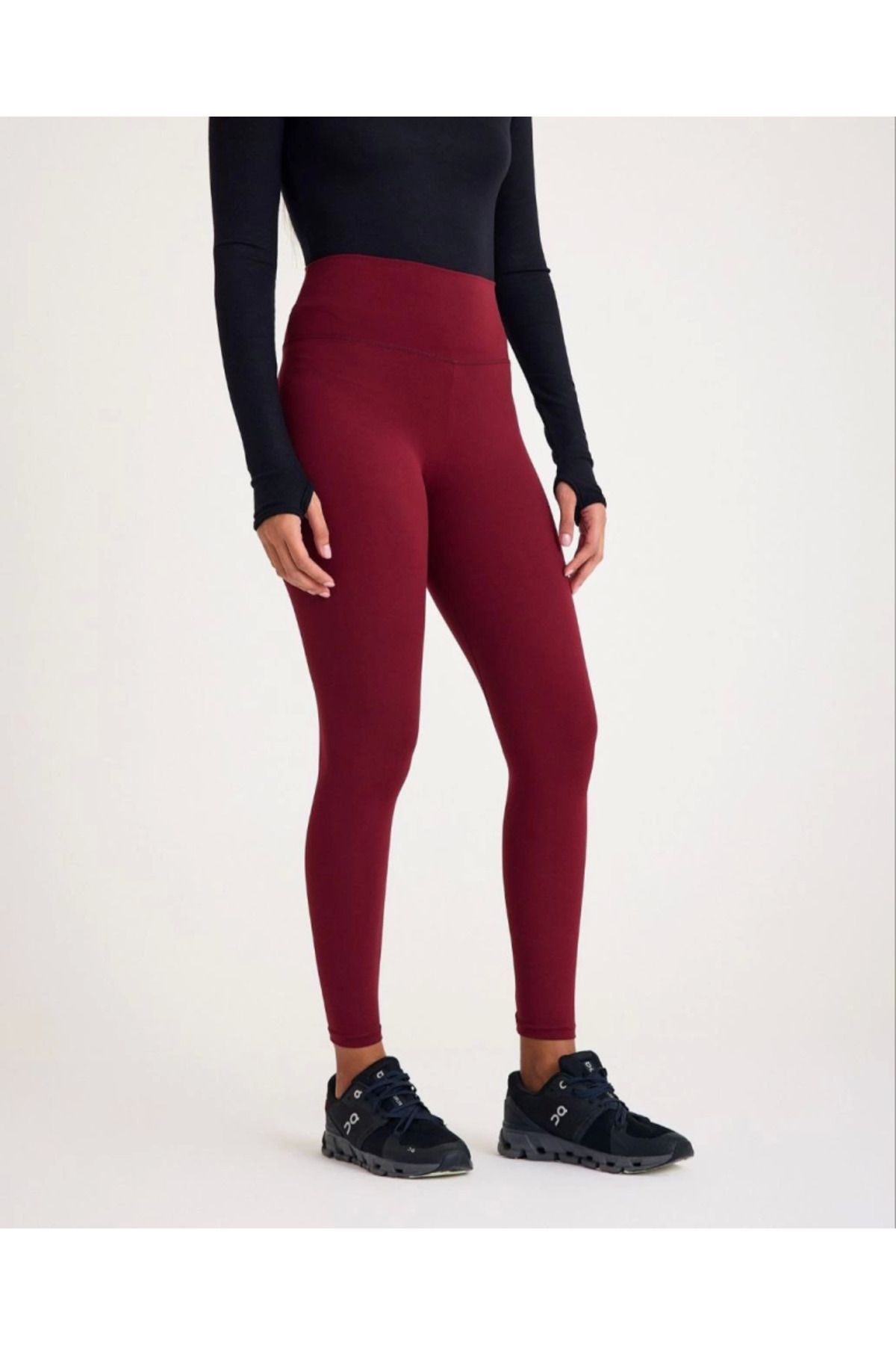 ARUZ MODA Nonofit Yüksek Bel Düz Özel Tasarım Sporcu Tayt - Bordo