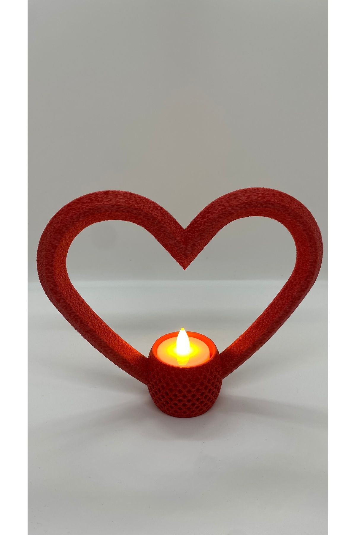 Güneş Sanat Evi Dekoratif Kalpli Model Mumluk + Led Mum
