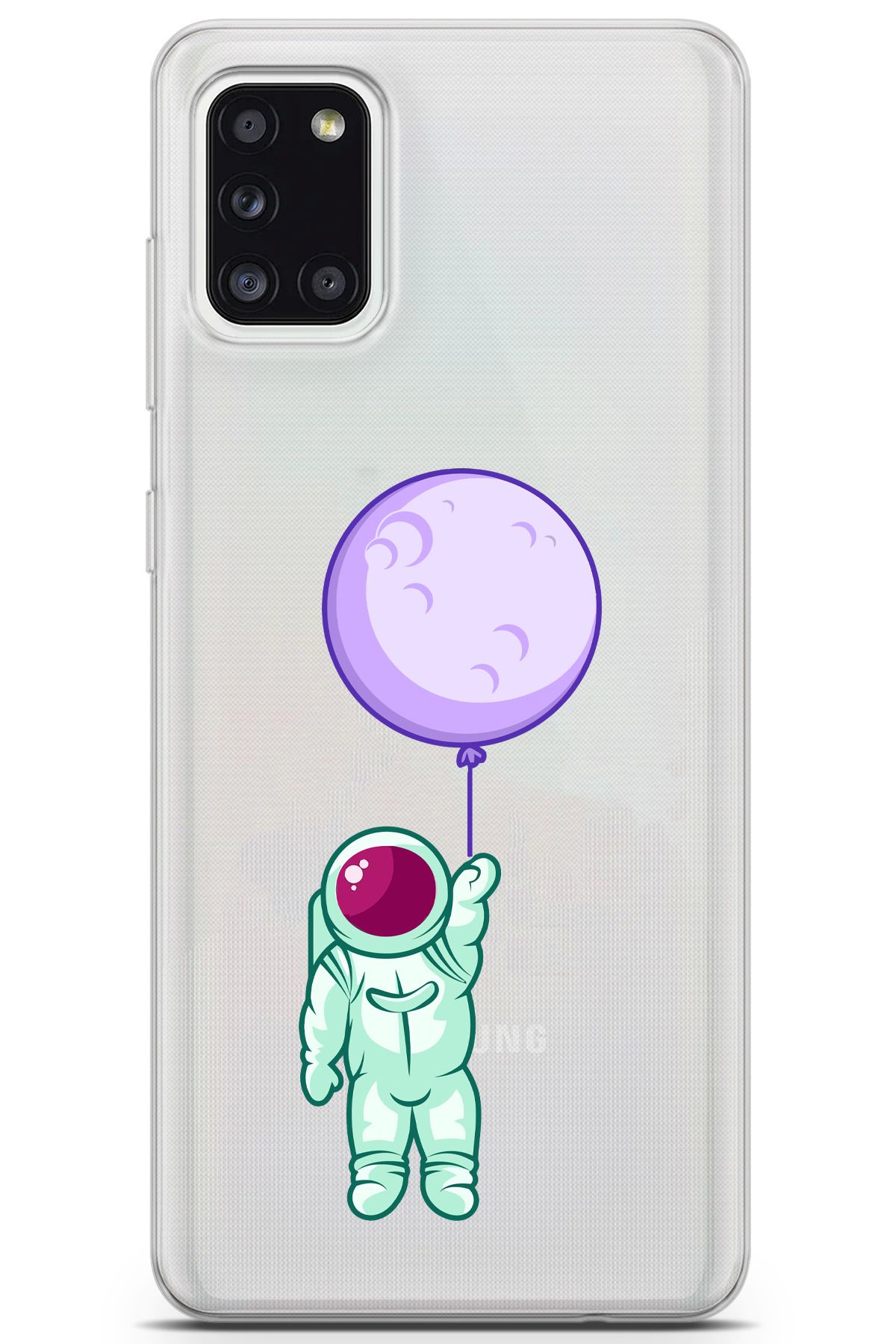 moonset Samsung Galaxy A31 Uyumlu Astronot Tasarımlı Baskılı Şeffaf Telefon Kılıfı