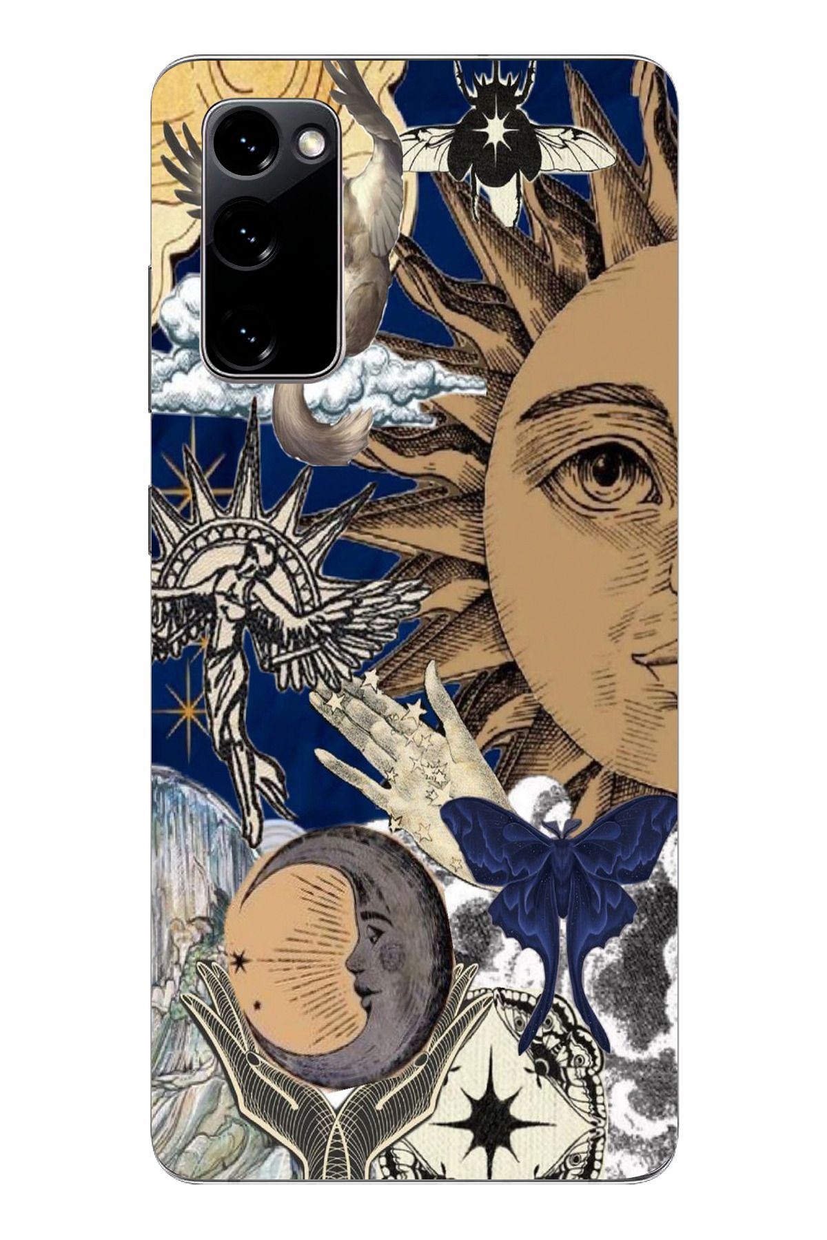 moonset Samsung Galaxy S20 FE Uyumlu Güneş Kolaj Tasarımlı Baskılı Şeffaf Telefon Kılıfı