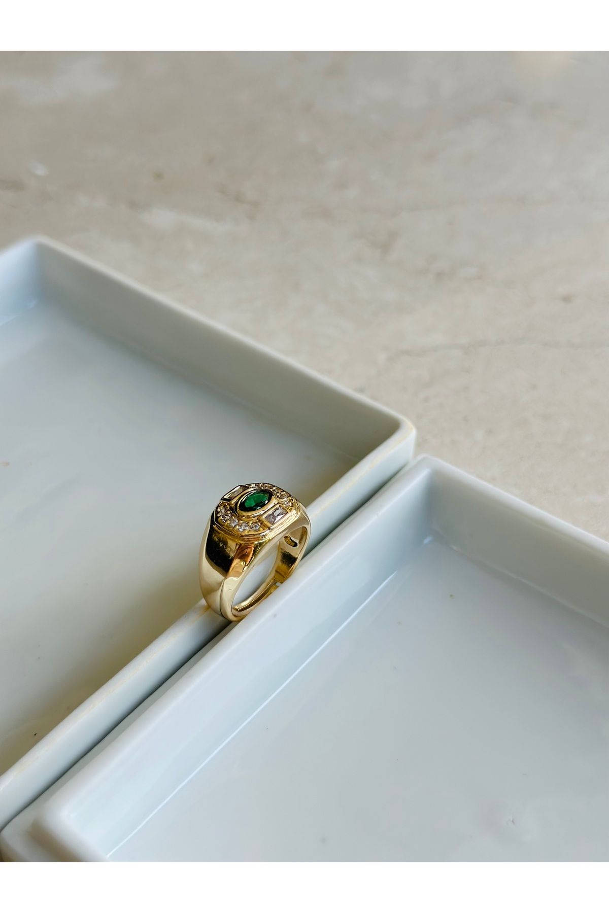 shop Yeşil taşlı Gold Tasarım Çelik Yüzük
