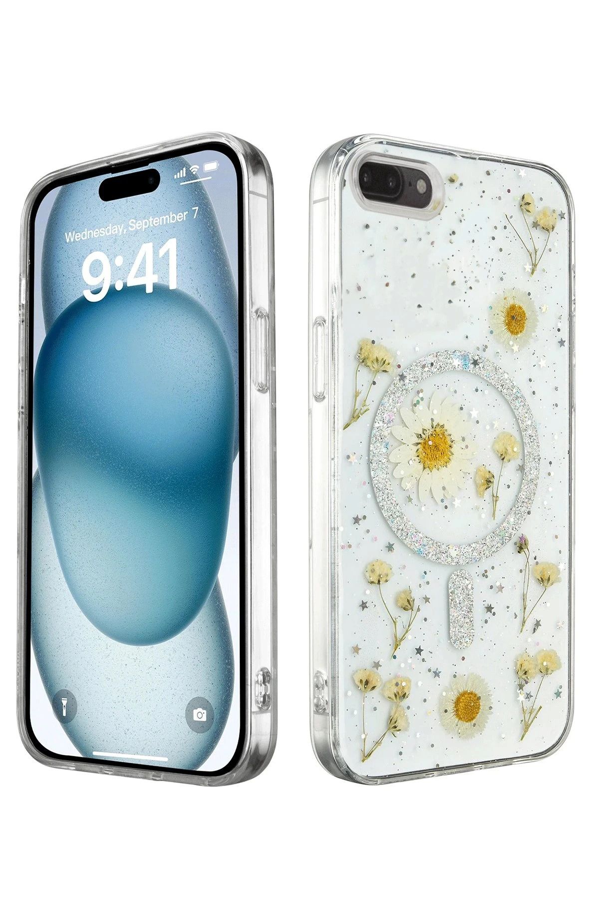 NewFace iPhone 7 Plus Kılıf Daisy Simli Magsafe Kapak - Gümüş BSTMY