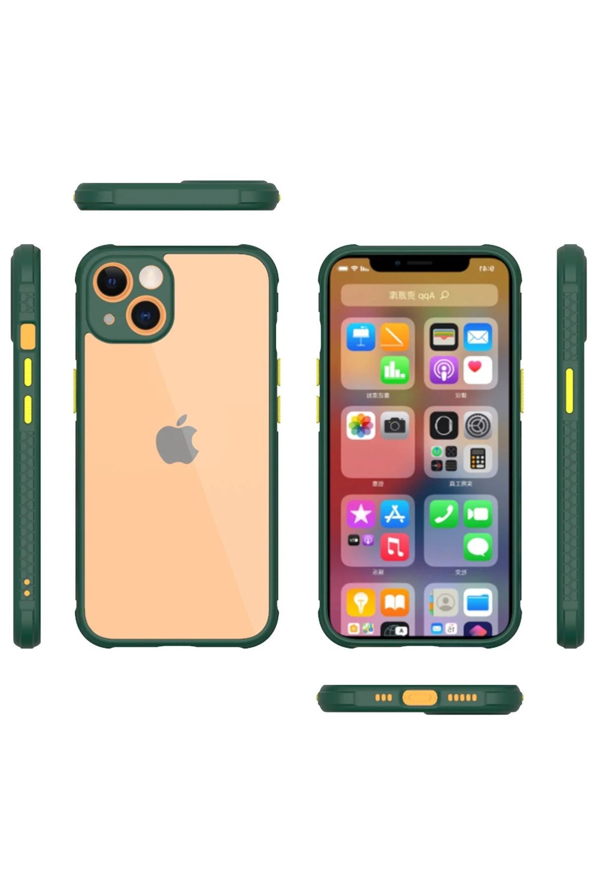 NewFace iPhone 13 Mini Kılıf Miami Şeffaf Silikon - Koyu Yeşil BSTMY