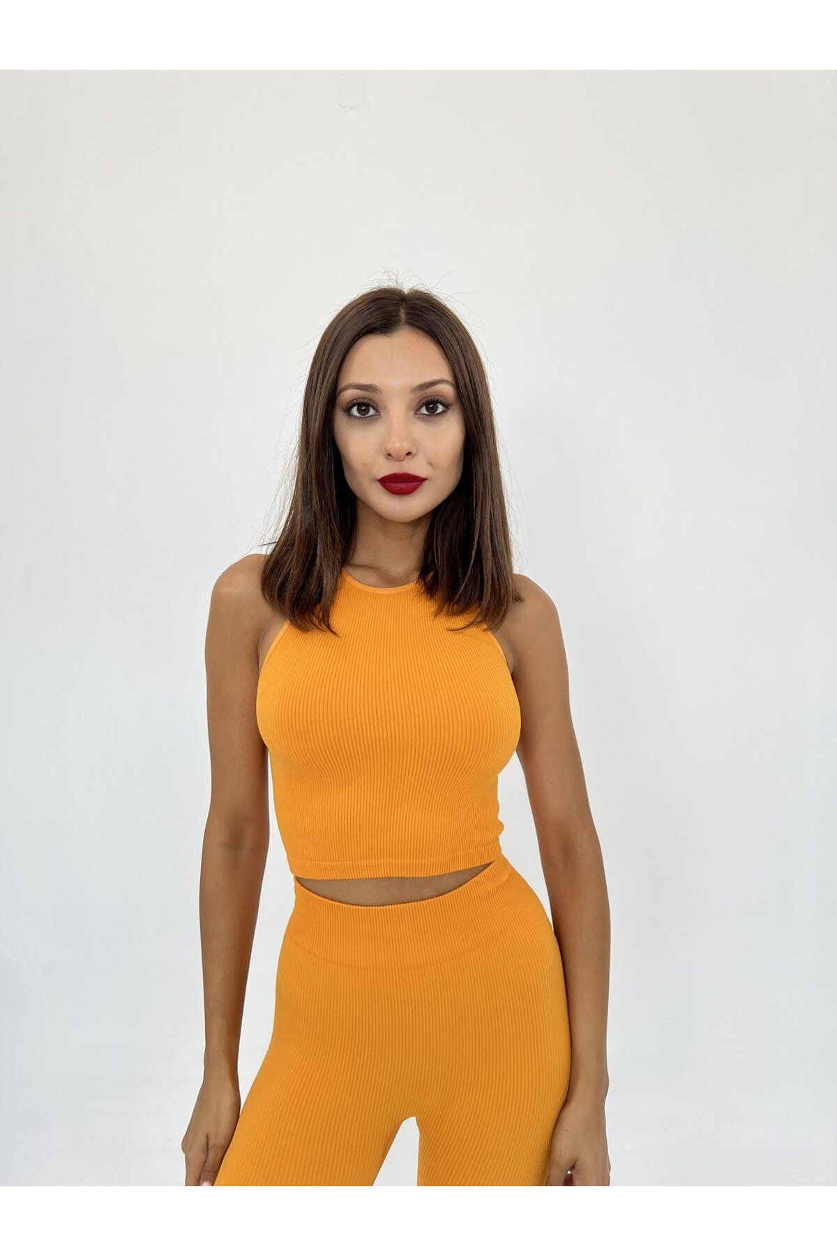 ARUZ MODA 2501 SPORCU YARIM T-SHİRT-TURUNCU