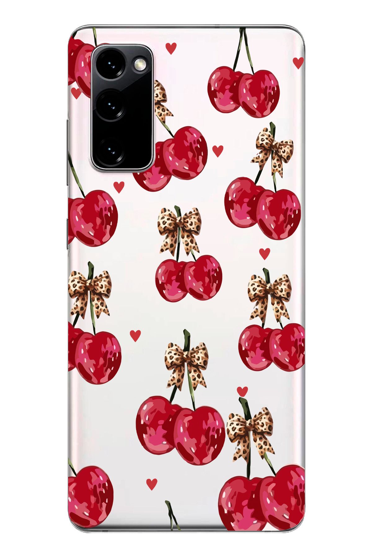 moonset Samsung Galaxy S20 FE Uyumlu Kiraz Tasarımlı Baskılı Şeffaf Telefon Kılıfı