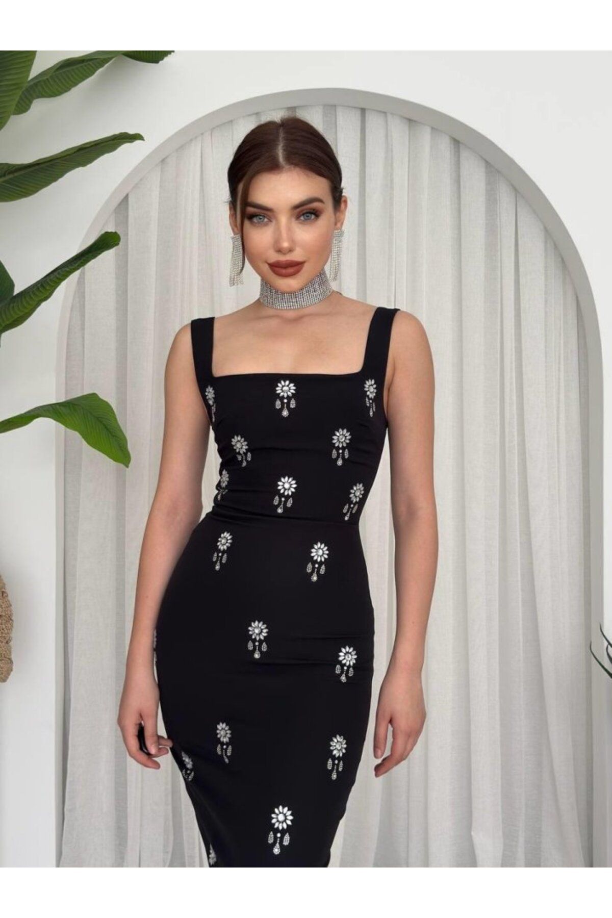 ARUZ MODA Ners Taş Detaylı Elbise